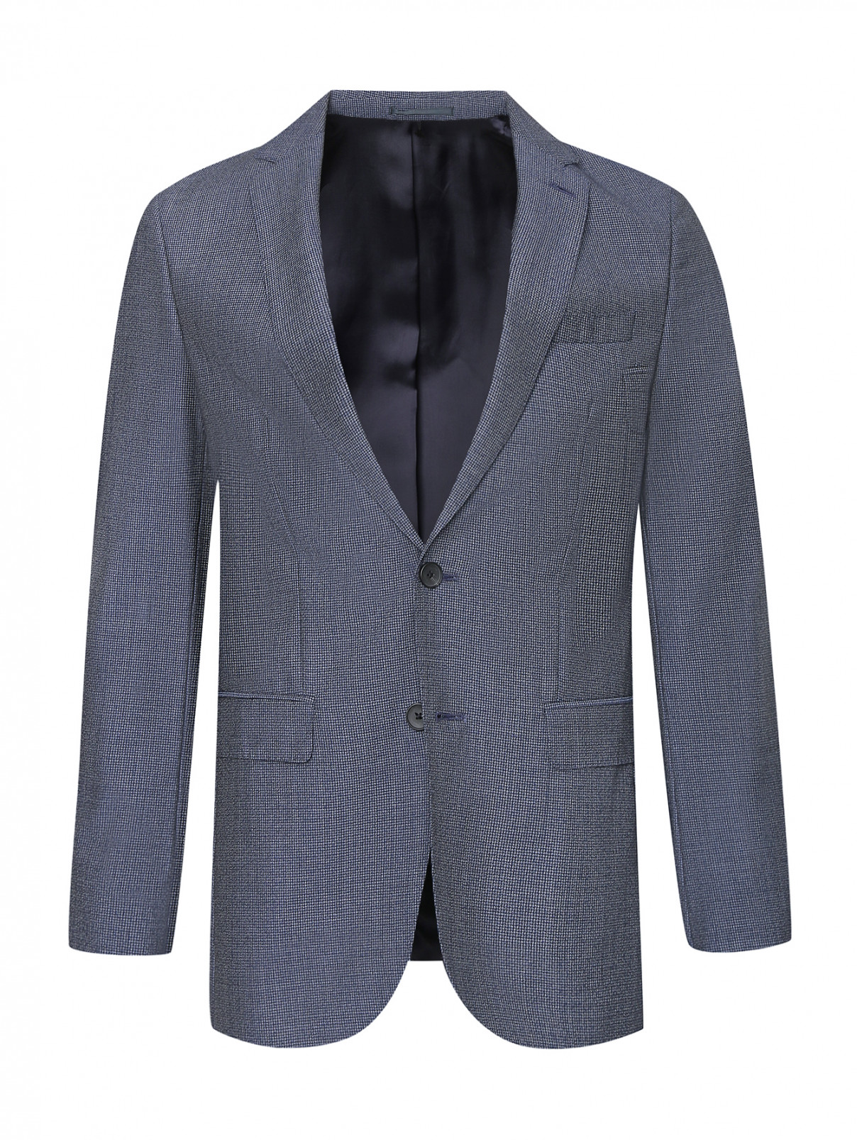 Пиджак из шерсти с узором Hugo Boss  –  Общий вид  – Цвет:  Синий