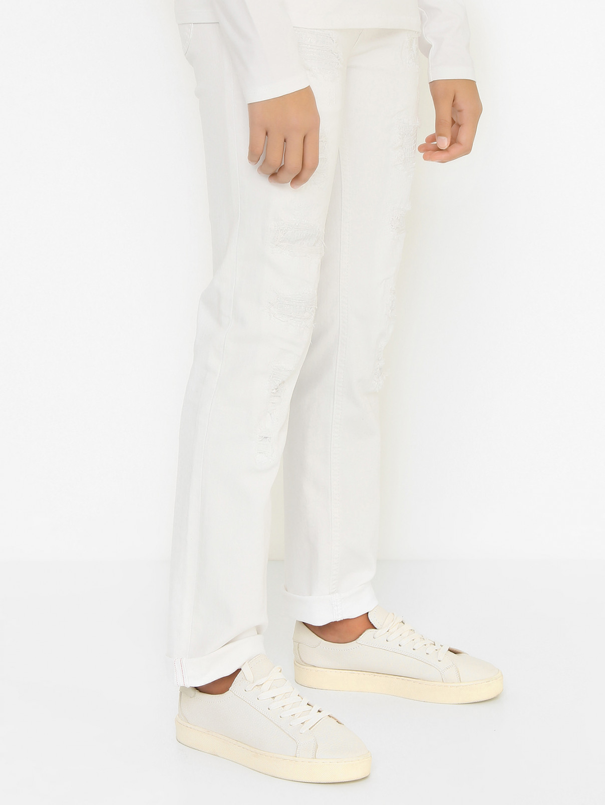 Прямые джинсы с разрезами Philipp Plein  –  МодельВерхНиз  – Цвет:  Белый