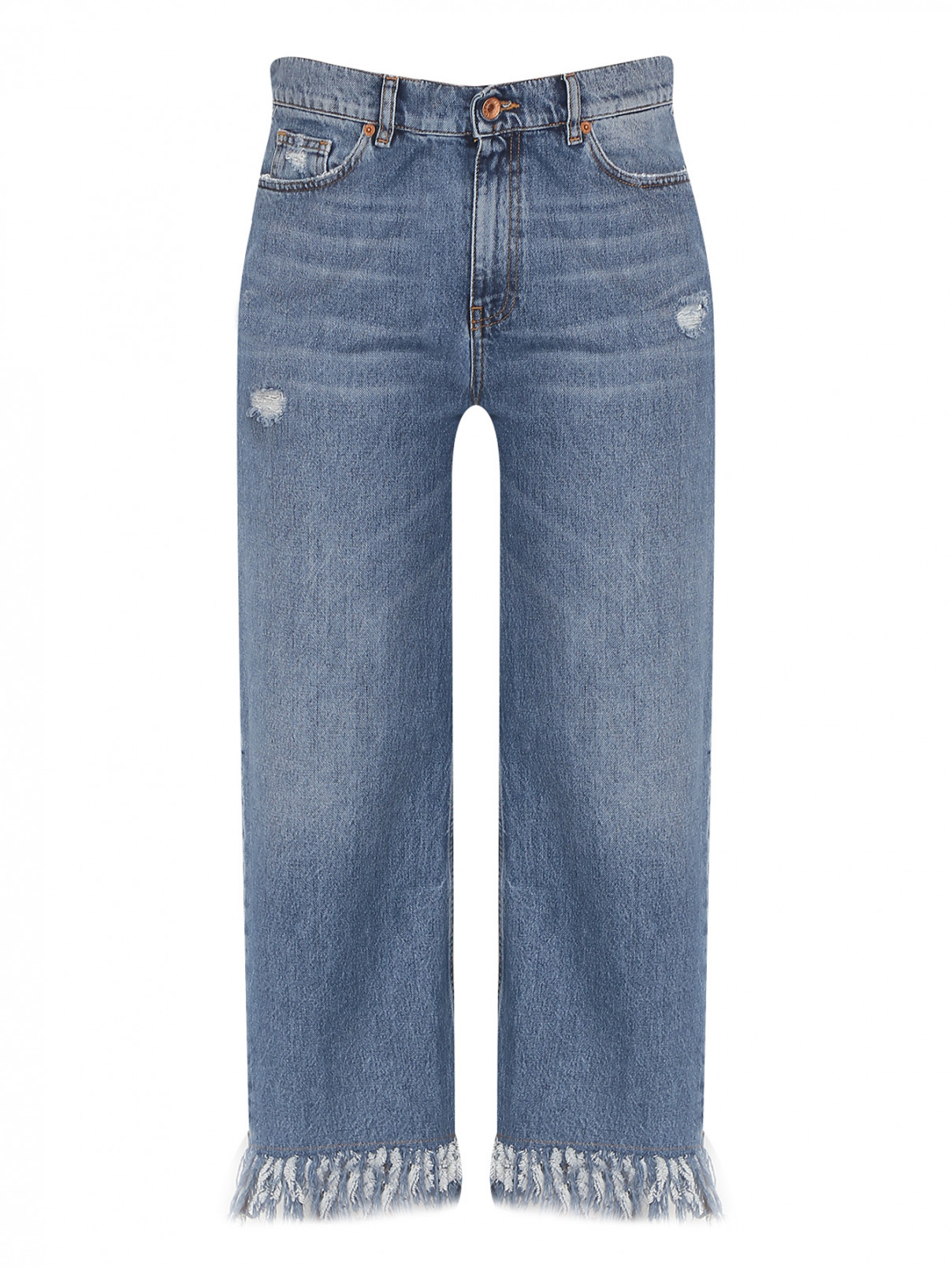 Укороченные джинсы с бахромой Marina Rinaldi  –  Общий вид  – Цвет:  Синий