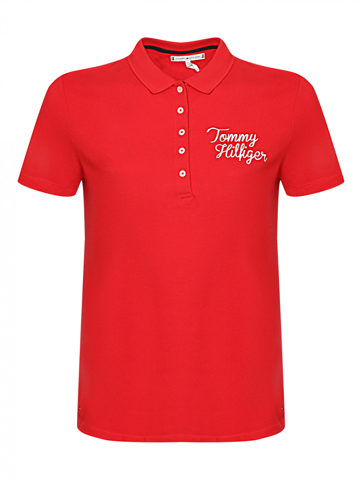 Поло из хлопка с вышивкой Tommy Hilfiger  –  Общий вид  – Цвет:  Красный