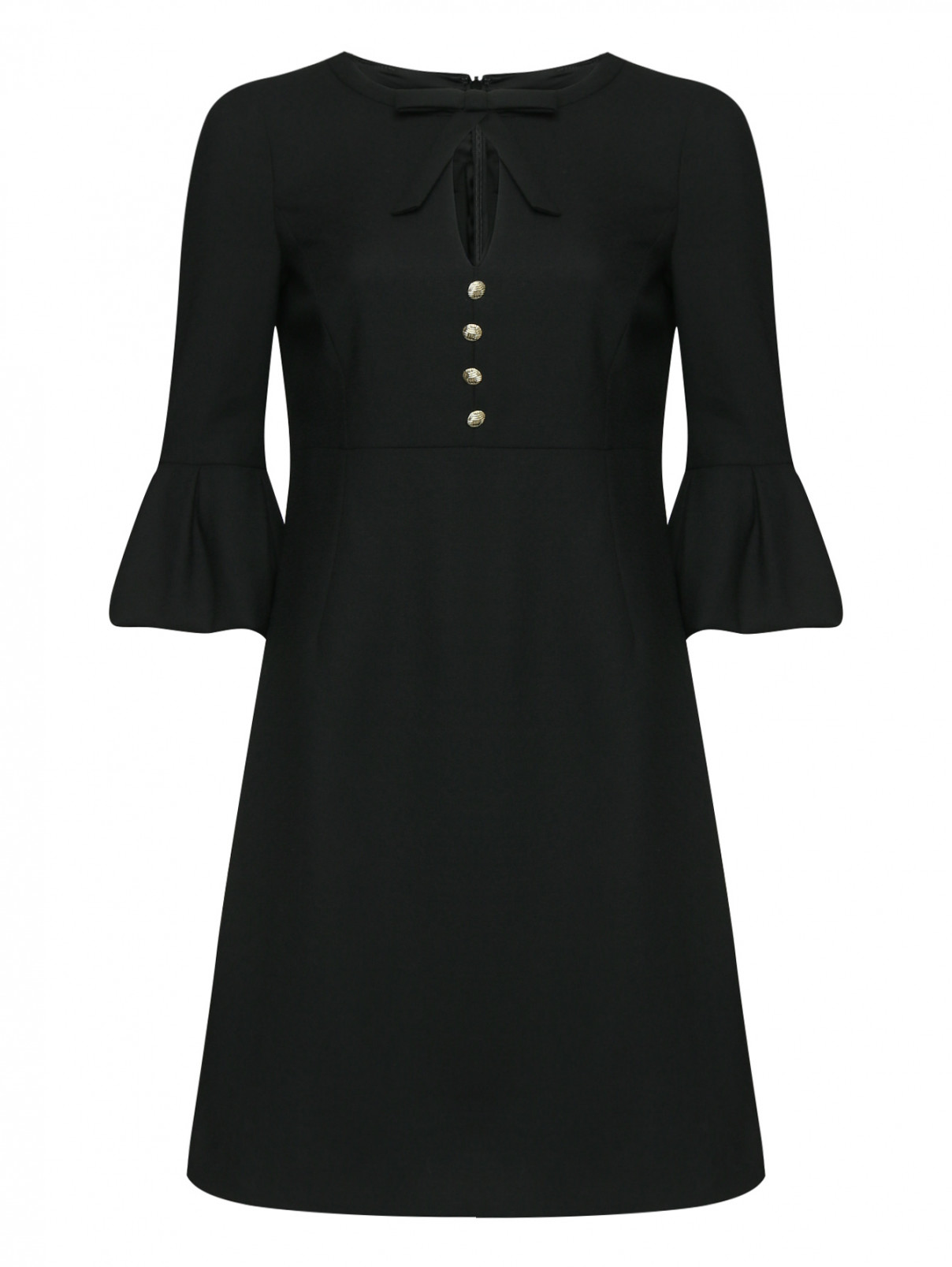 Платье с декоративными пуговицами и бантом Luisa Spagnoli  –  Общий вид  – Цвет:  Черный