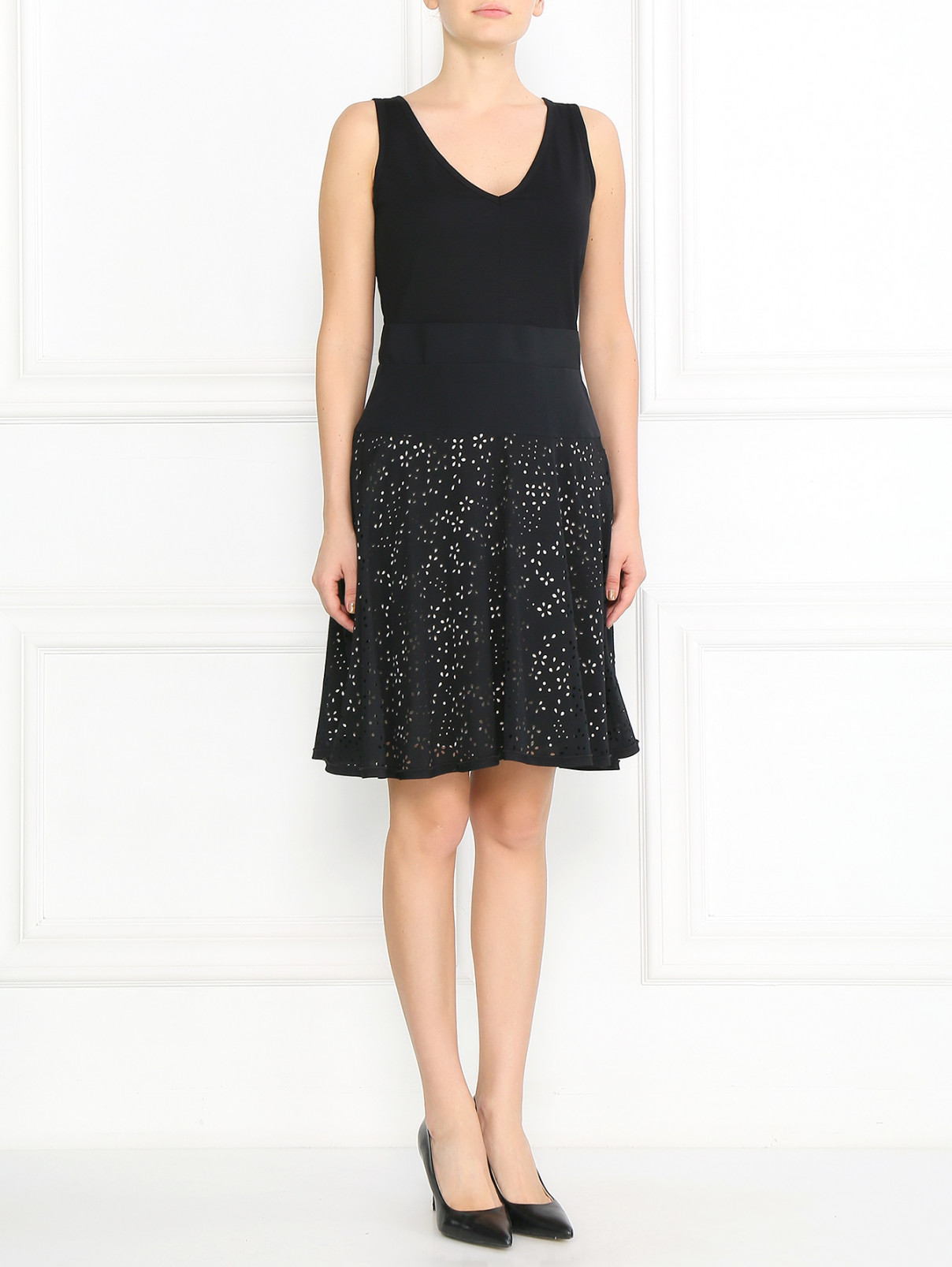 Платье без рукавов с V-вырезом DKNY  –  Модель Общий вид  – Цвет:  Черный