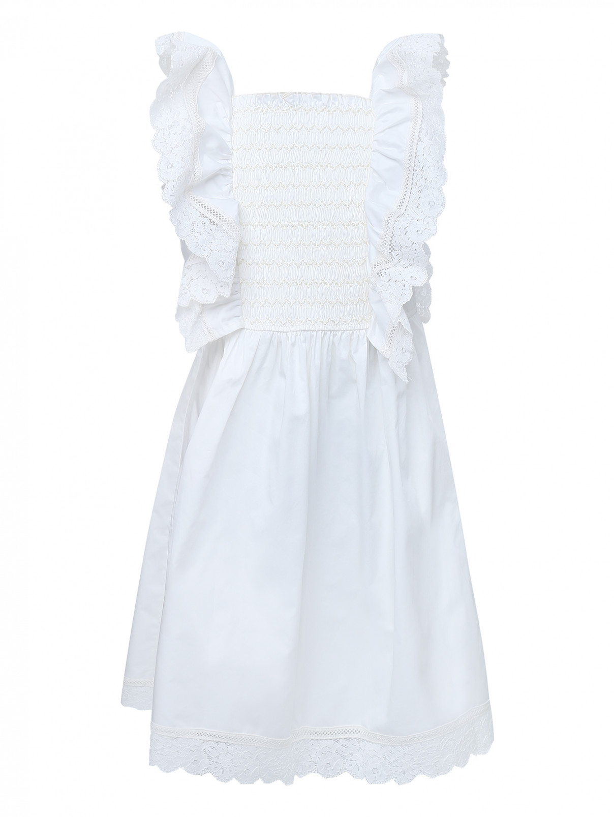 Платье хлопковое с кружевным декором Aletta  –  Общий вид  – Цвет:  Белый