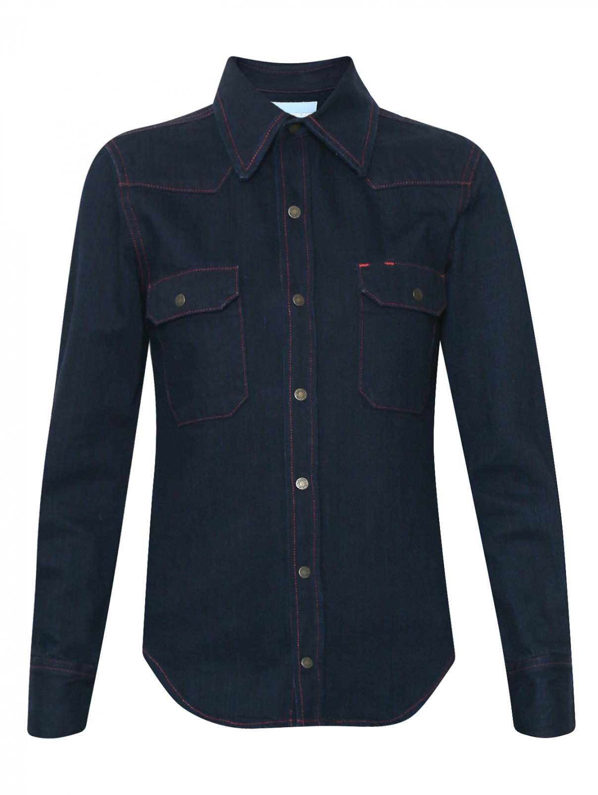 Рубашка из денима с контрастной отстрочкой Calvin Klein 205W39NYC  –  Общий вид  – Цвет:  Синий