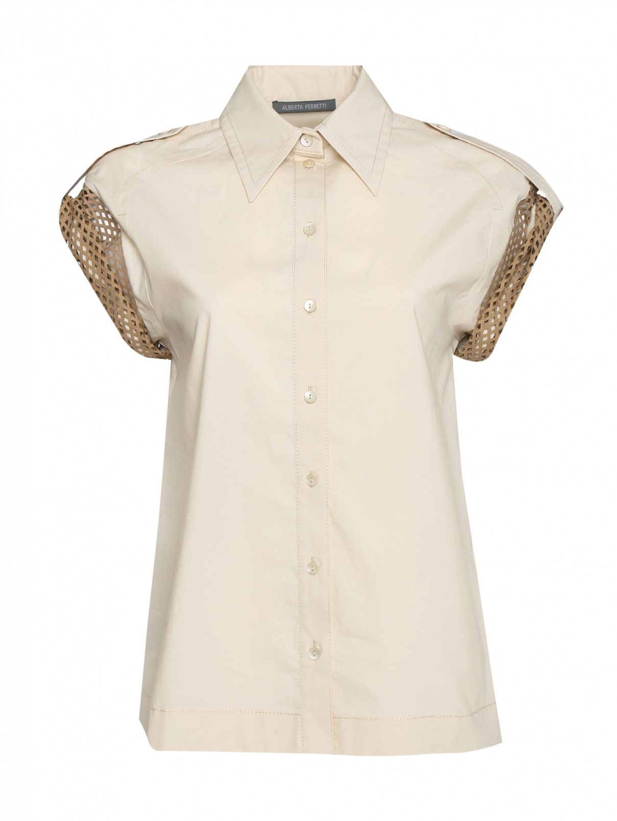 Рубашка из хлопка с коротким рукавом Alberta Ferretti  –  Общий вид  – Цвет:  Бежевый