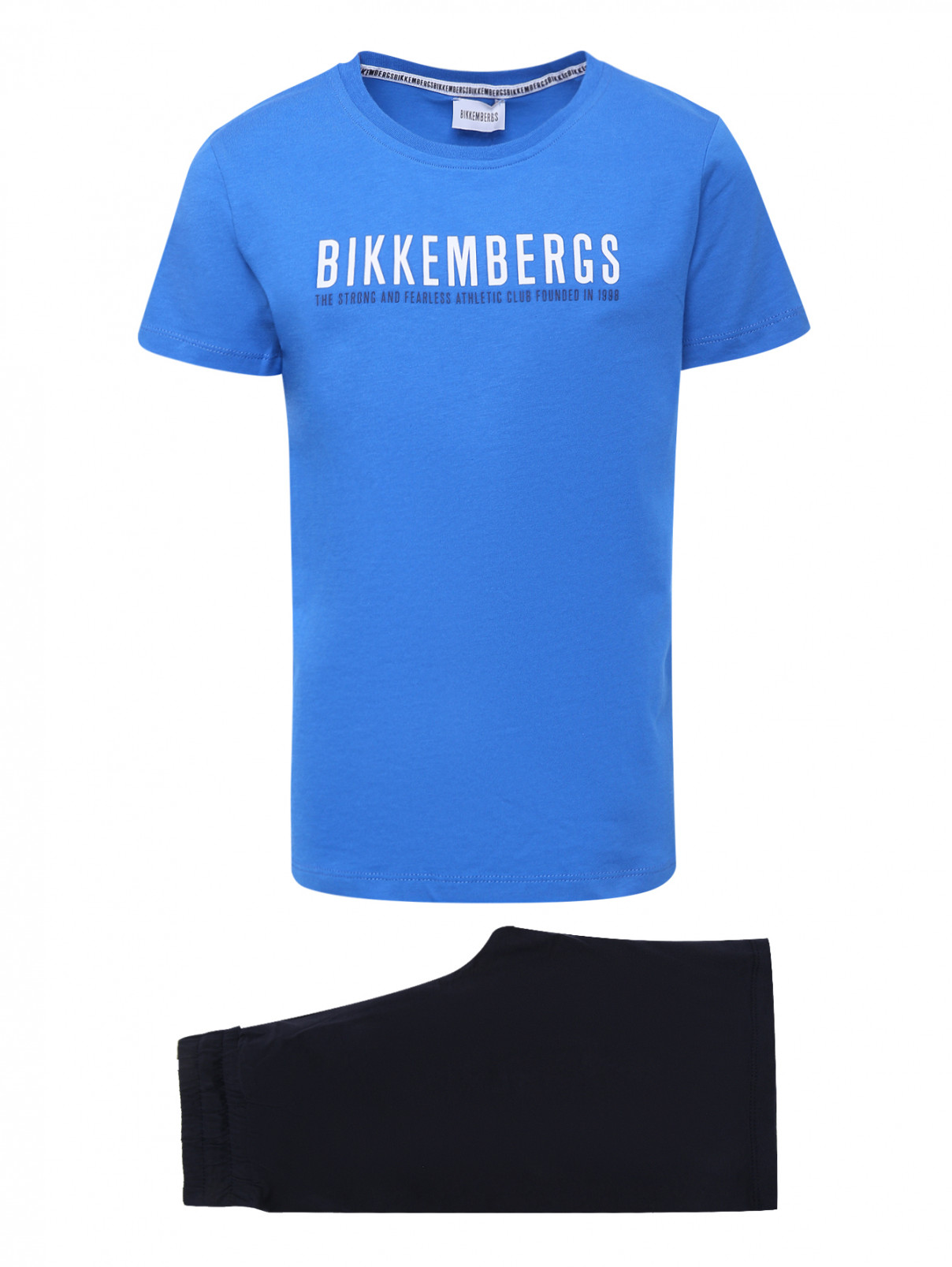 Костюм из хлопка с принтом и коротким рукавом Bikkembergs  –  Общий вид  – Цвет:  Синий