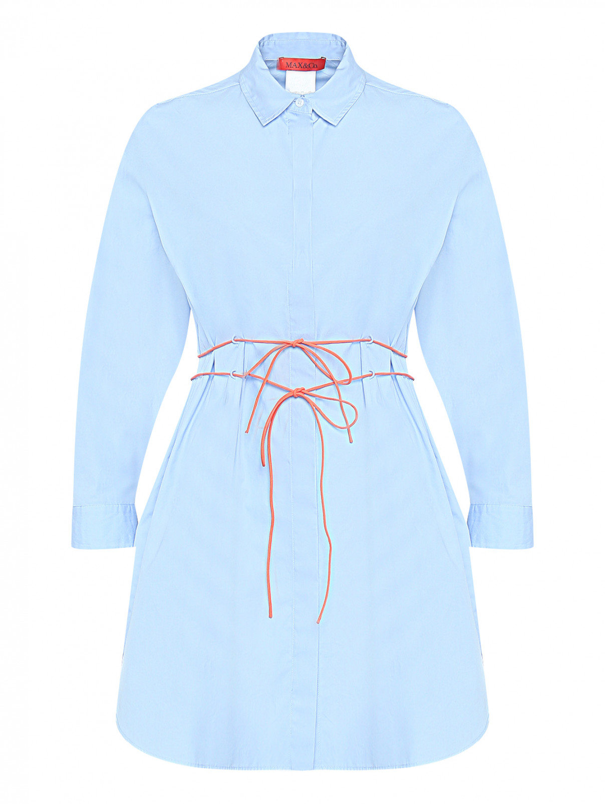 Платье-мини с контрастным поясом Max&Co  –  Общий вид  – Цвет:  Синий