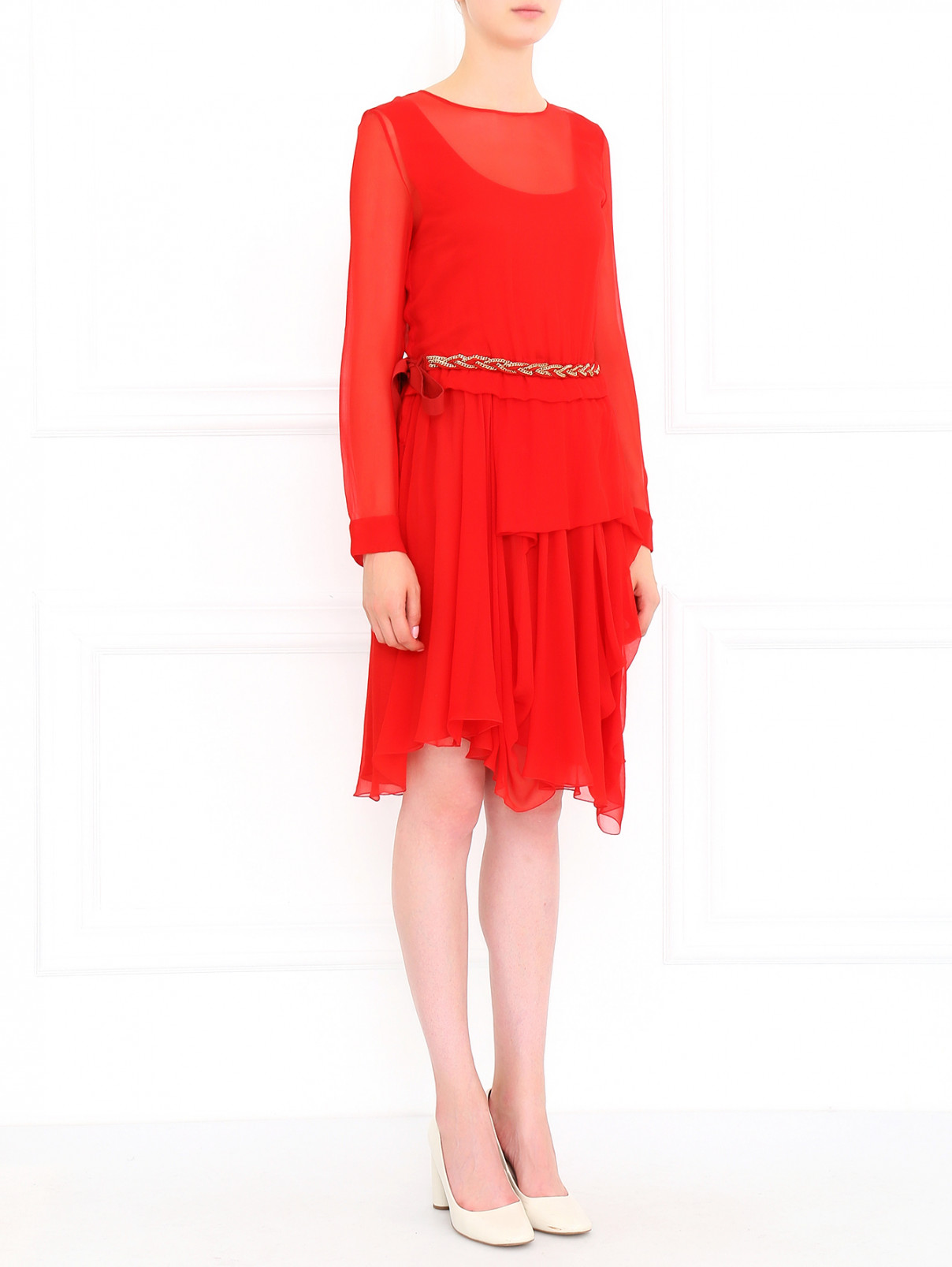 Платье из шелка с декором Alberta Ferretti  –  Модель Общий вид  – Цвет:  Красный