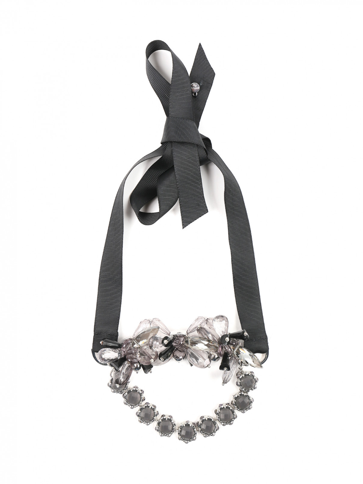 Колье из металла и текстиля декорированное кристаллами Max&Co  –  Общий вид  – Цвет:  Черный