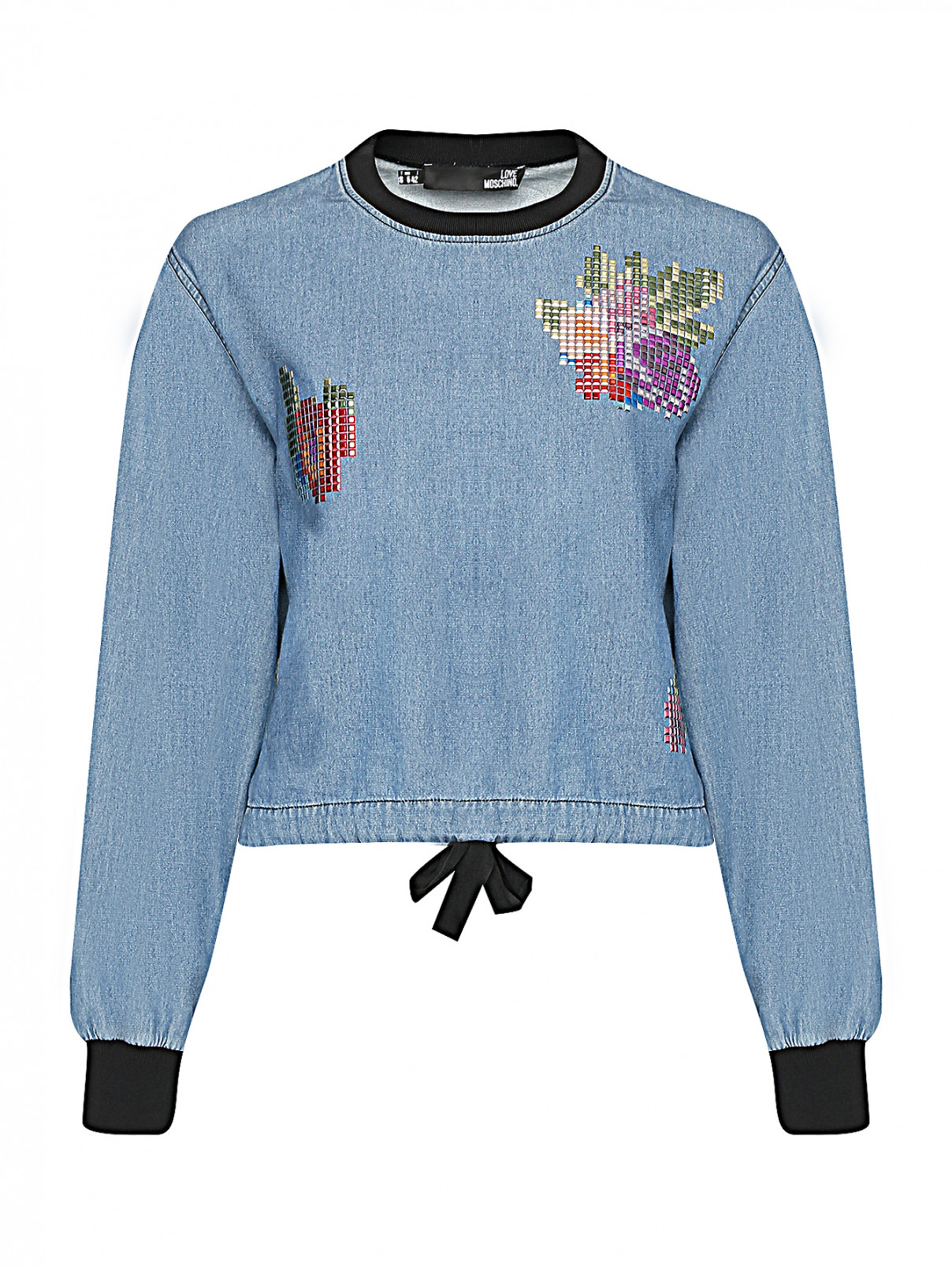 Блуза с декоративной аппликацией Love Moschino  –  Общий вид  – Цвет:  Синий