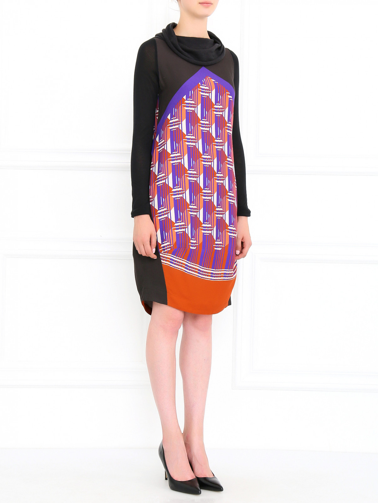 Платье свободного фасона с узором Isola Marras  –  Модель Общий вид  – Цвет:  Черный