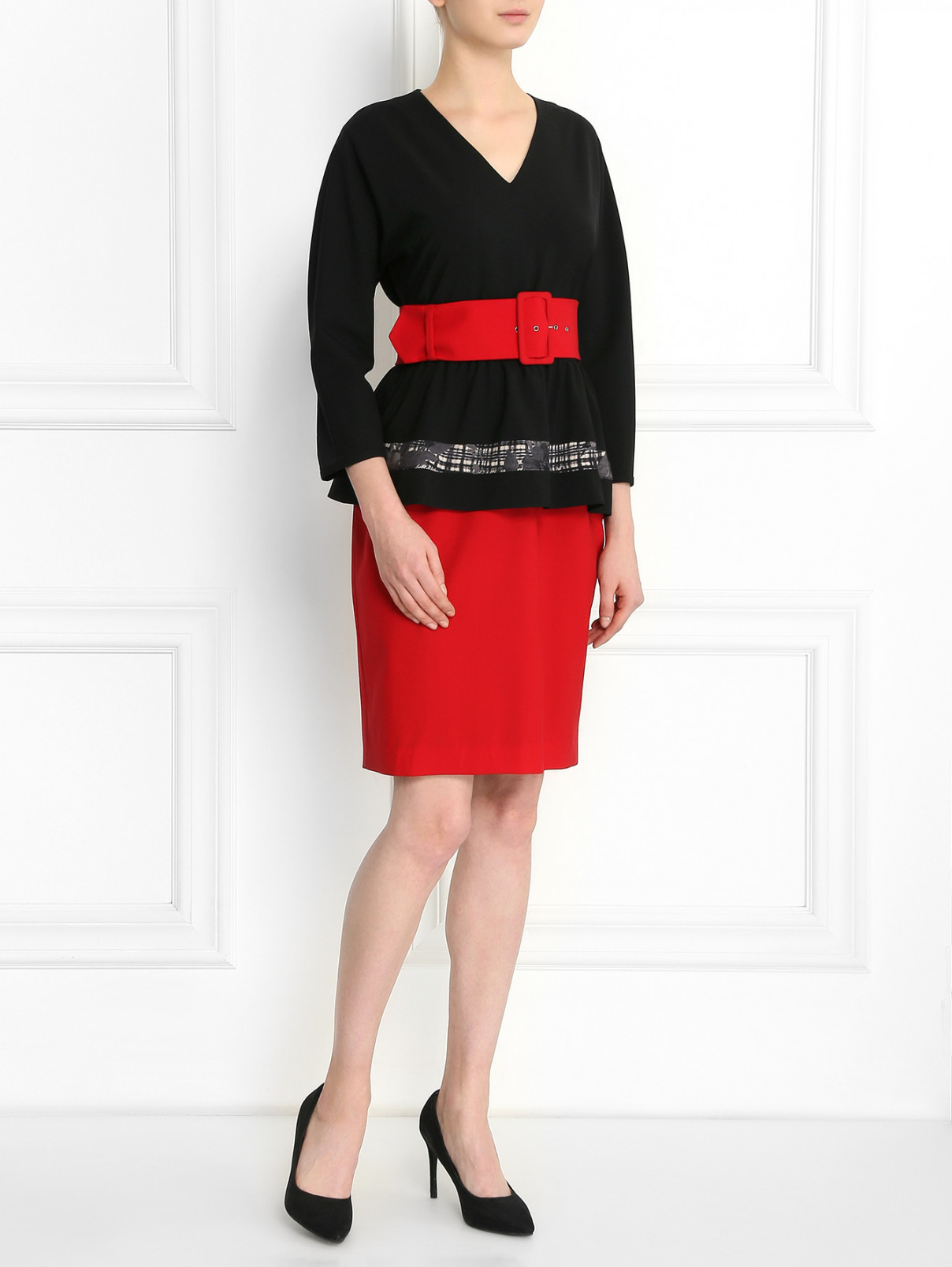 Платье из шерсти с контрастным поясом Antonio Marras  –  Модель Общий вид  – Цвет:  Черный