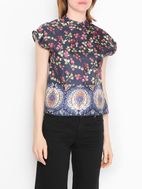 Блуза из шелка с цветочным узором на пуговицах Etro - МодельВерхНиз
