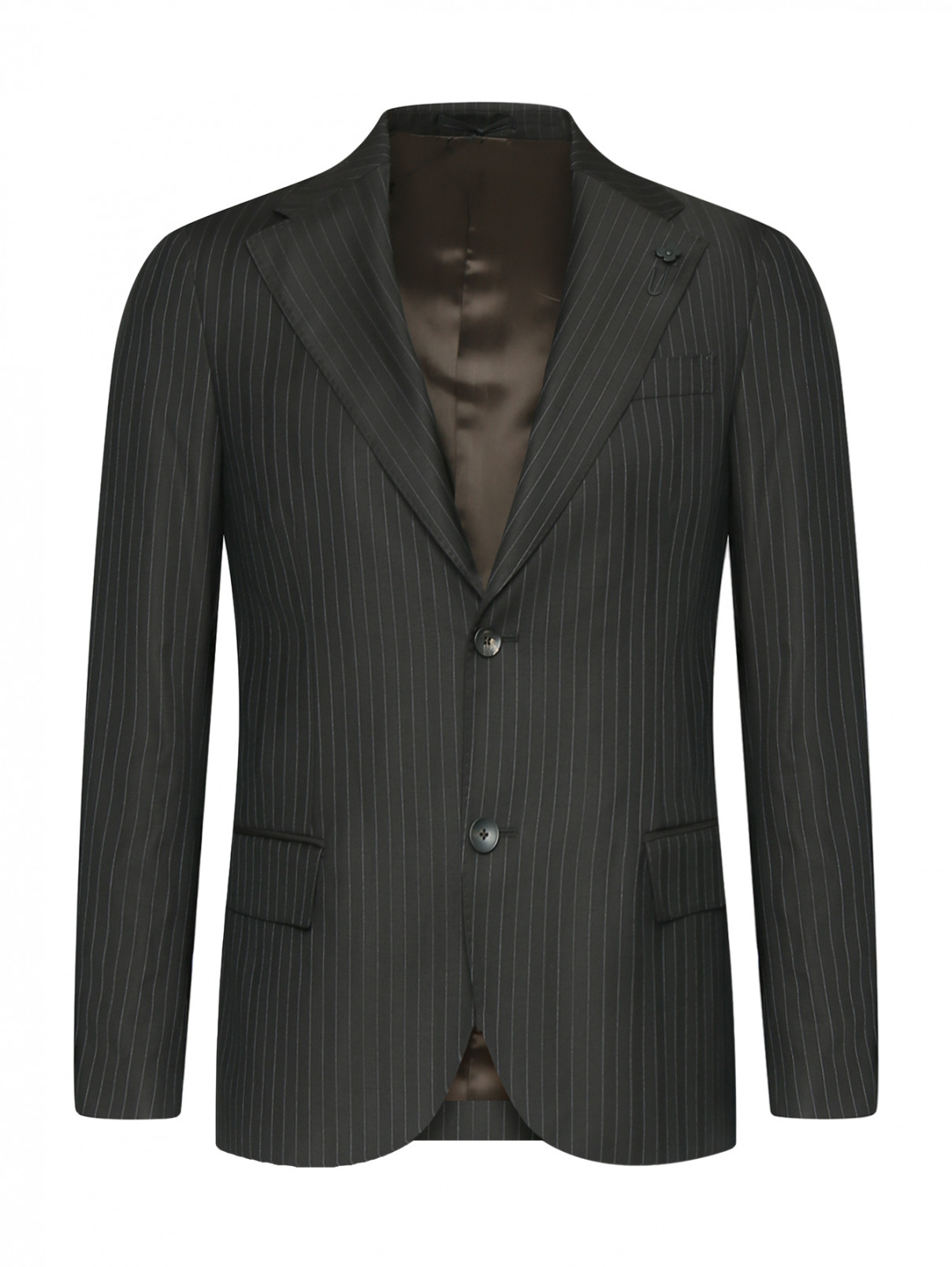 Классический пиджак из шерсти в тонкую полоску LARDINI  –  Общий вид  – Цвет:  Коричневый