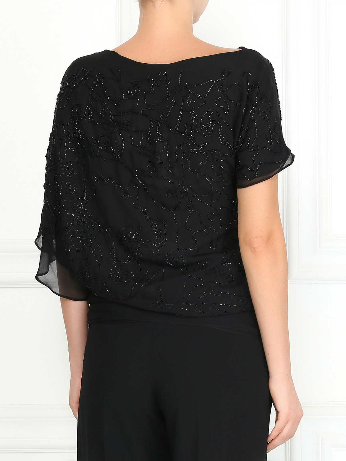 Блуза из шелка асимметричного кроя декорированная бисером Jean Paul Gaultier  –  Модель Верх-Низ1  – Цвет:  Черный