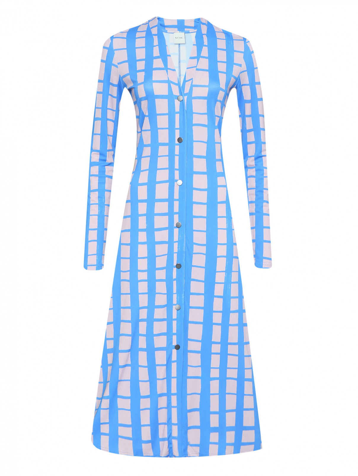 Платье-миди с узором Paul Smith  –  Общий вид  – Цвет:  Синий