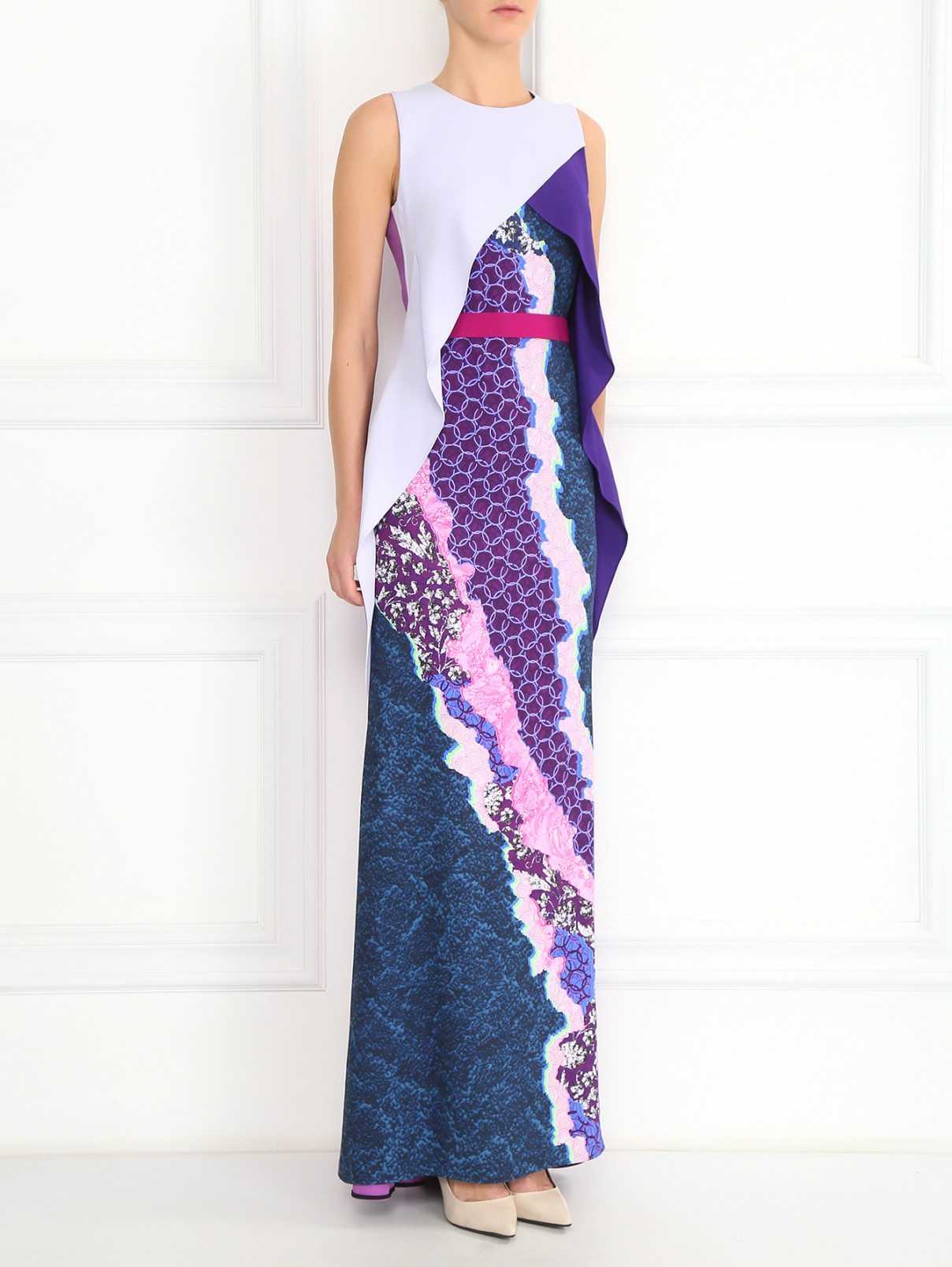 Платье-макси с принтом и поясом Peter Pilotto  –  Модель Общий вид  – Цвет:  Фиолетовый
