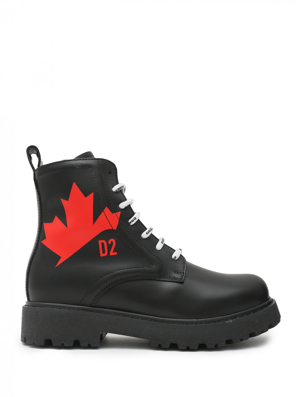 Кожаные ботинки с принтом Dsquared2  –  Обтравка1  – Цвет:  Черный