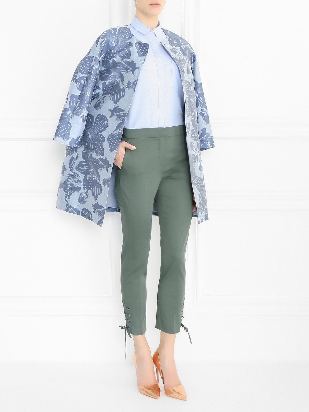 Укороченные брюки из хлопка с декоративной отделкой Max Mara  –  Модель Общий вид  – Цвет:  Зеленый