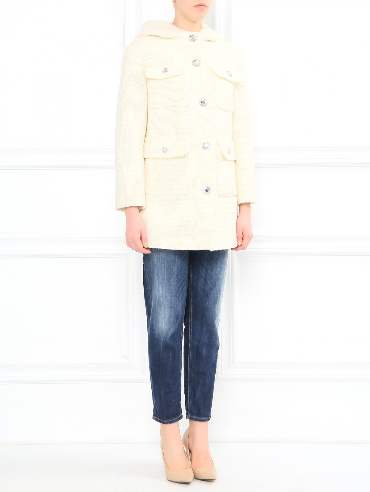 Пальто из шерсти с накладными карманами Moschino Cheap&Chic  –  Модель Общий вид  – Цвет:  Белый