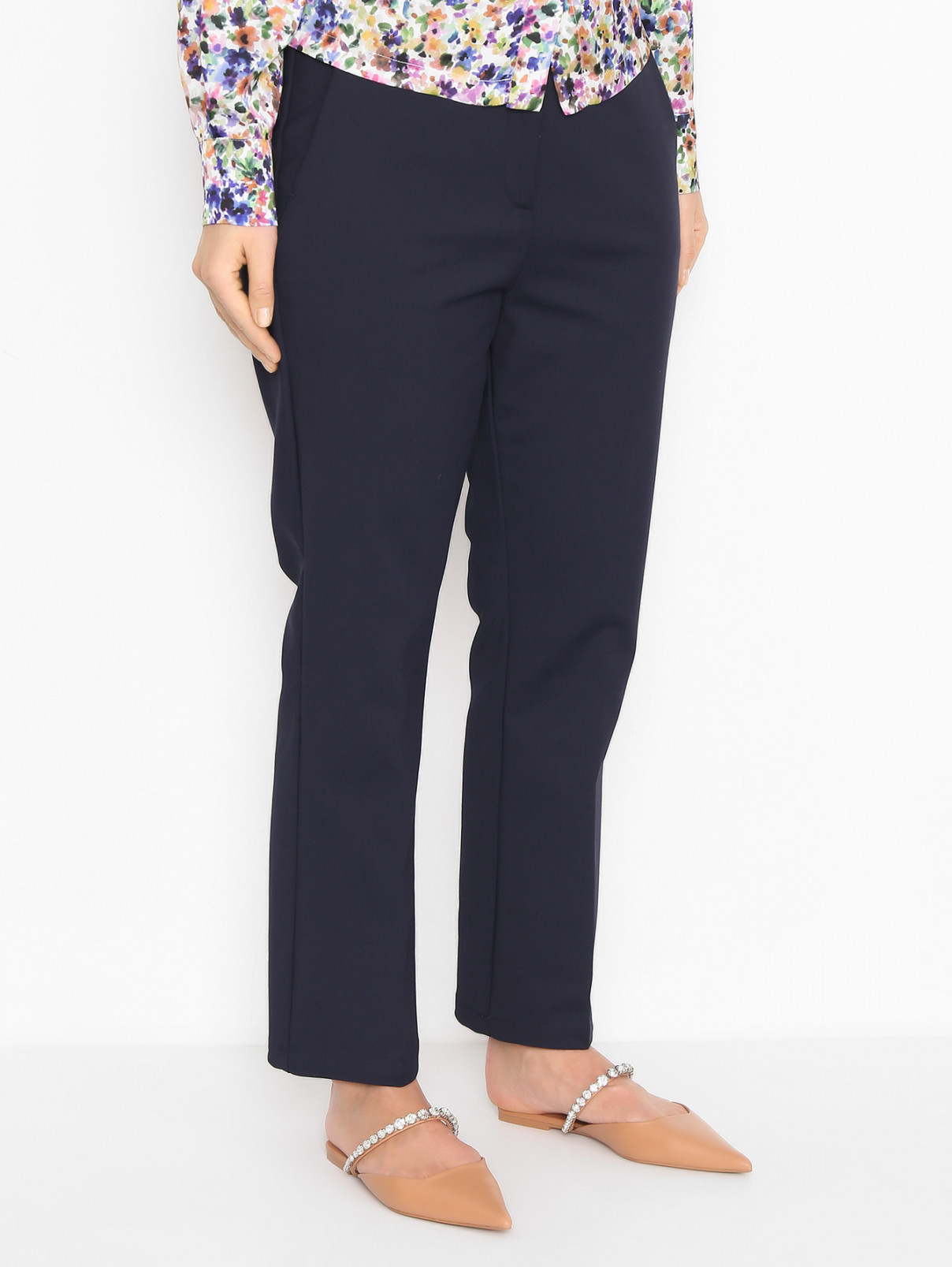 Однотонные брюки из смешанного хлопка Marina Rinaldi  –  МодельВерхНиз  – Цвет:  Синий