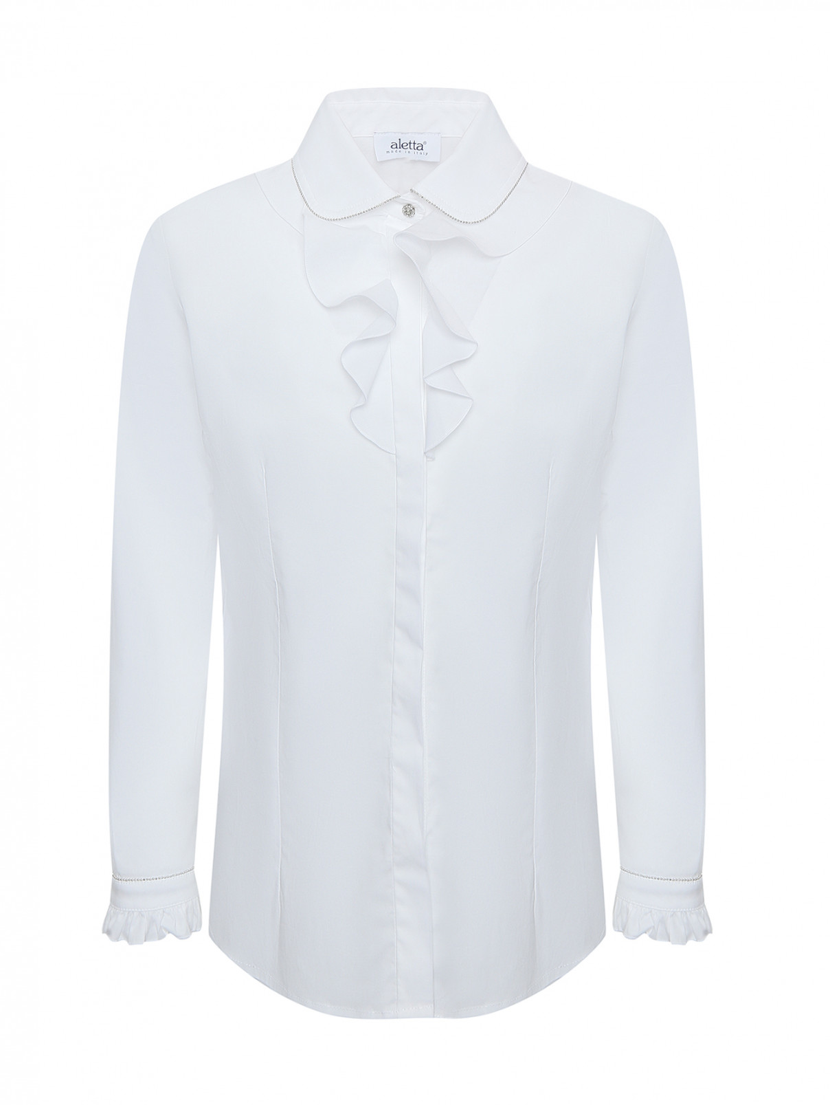 Блуза из хлопка с жабо Aletta Couture  –  Общий вид  – Цвет:  Белый