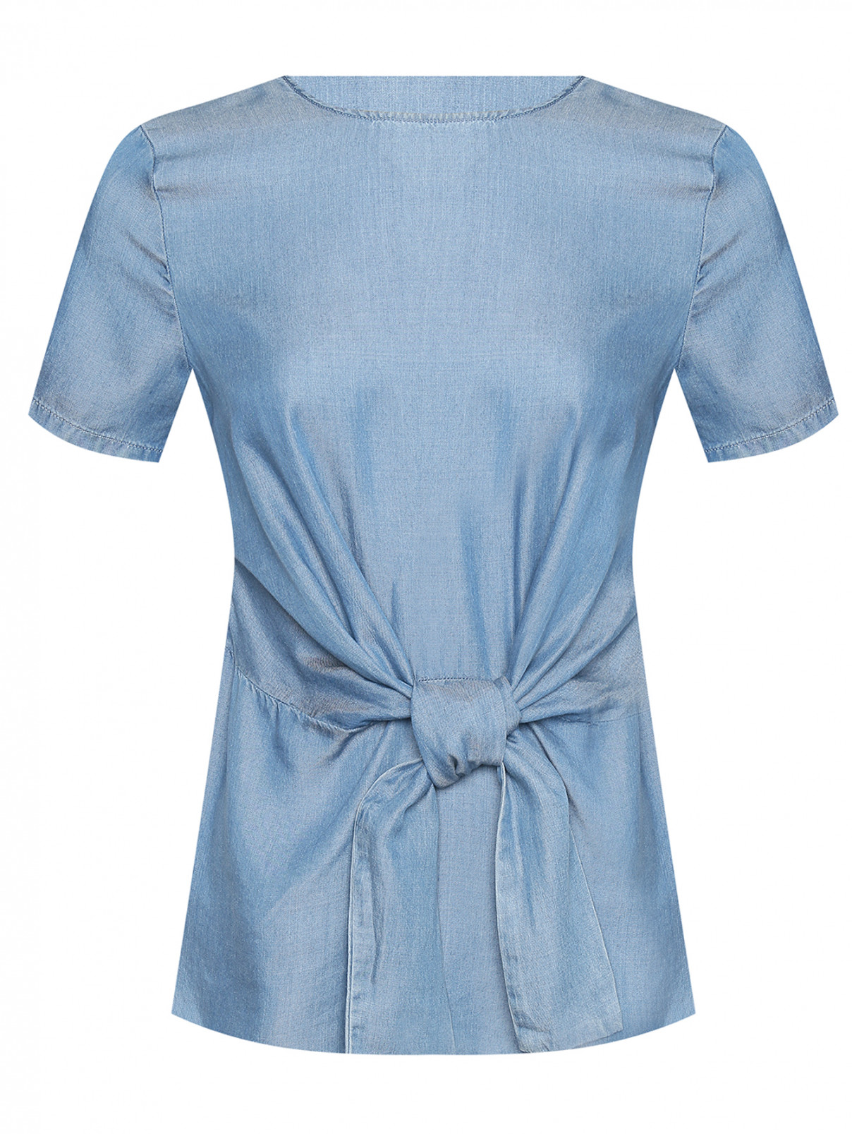 Блуза с узлом на талии и короткими рукавами Michael by MK  –  Общий вид  – Цвет:  Синий