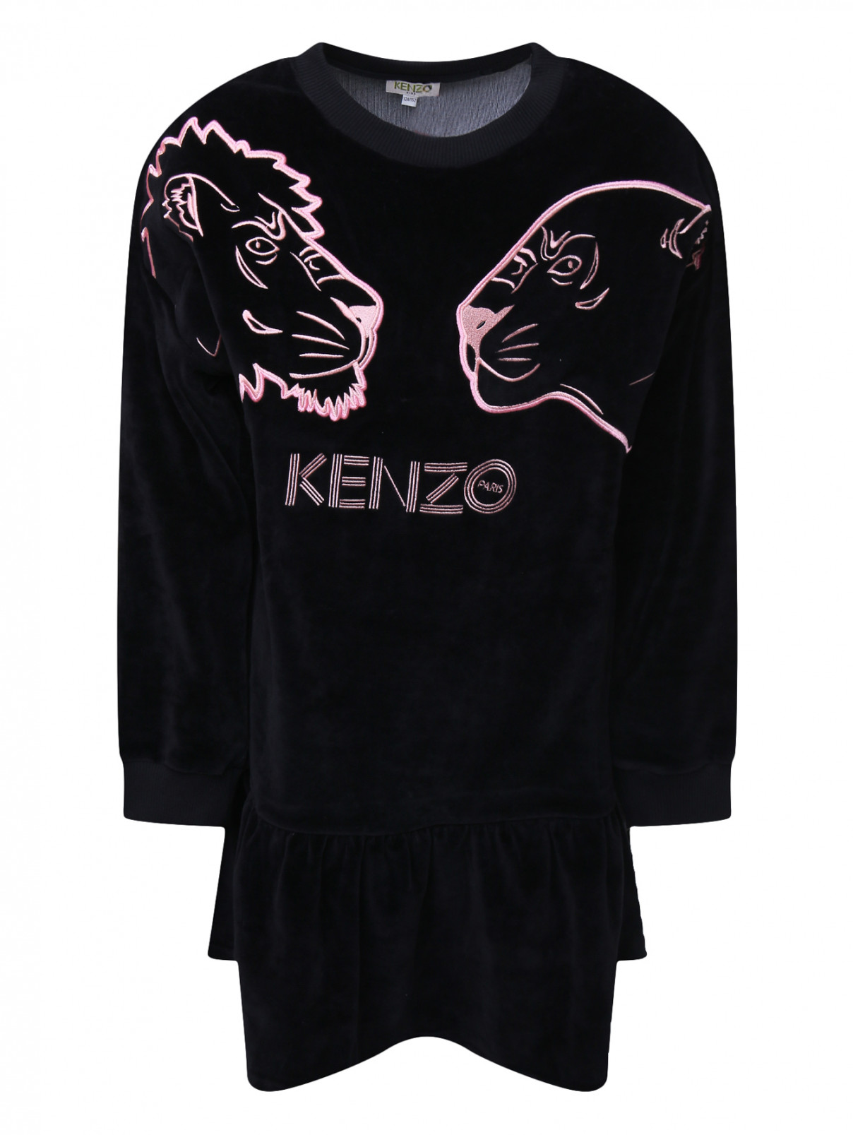 Платье велюровое с вышивкой Kenzo  –  Общий вид  – Цвет:  Черный