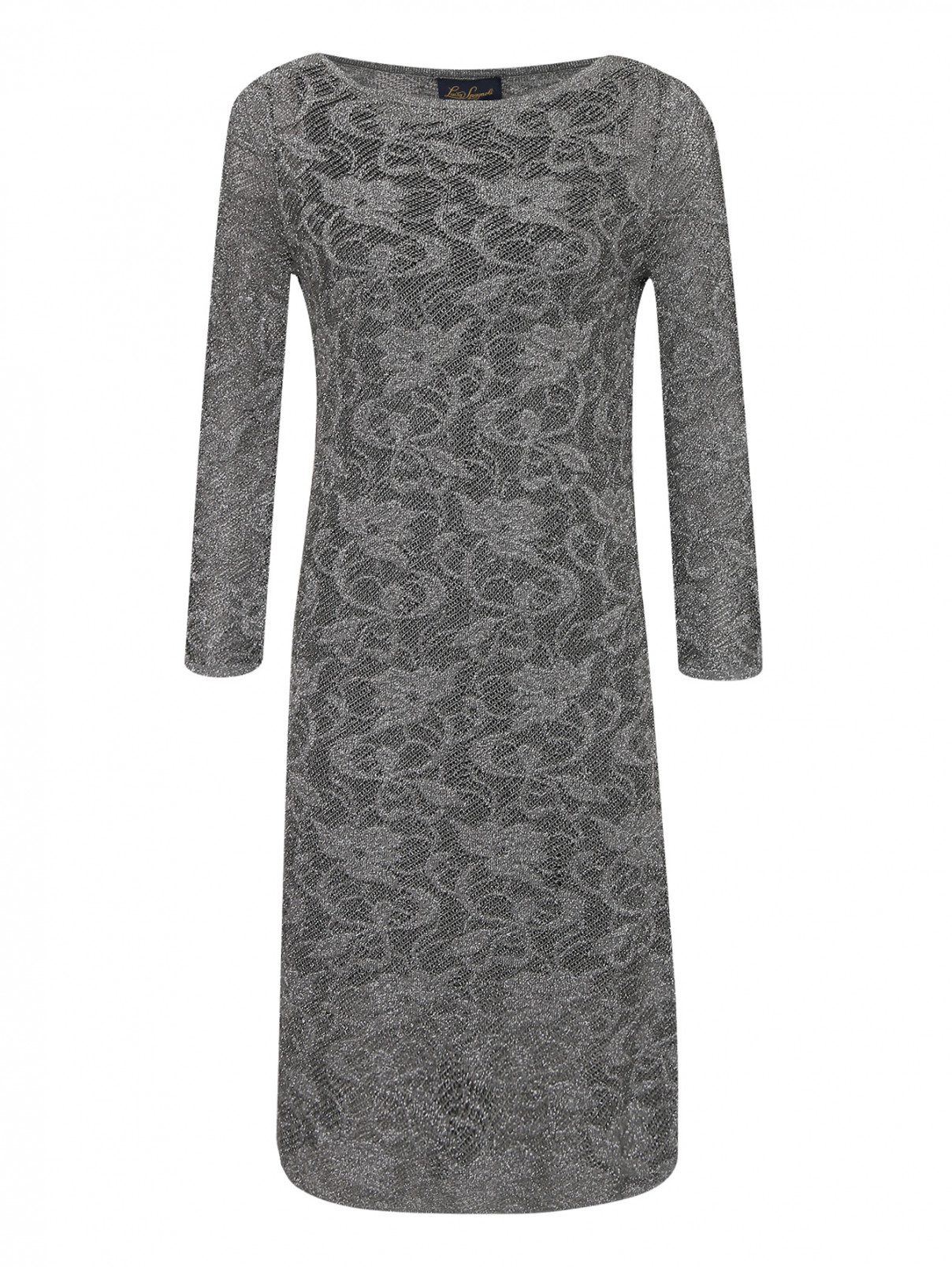Трикотажное платье ажурной вязки Luisa Spagnoli  –  Общий вид  – Цвет:  Серый