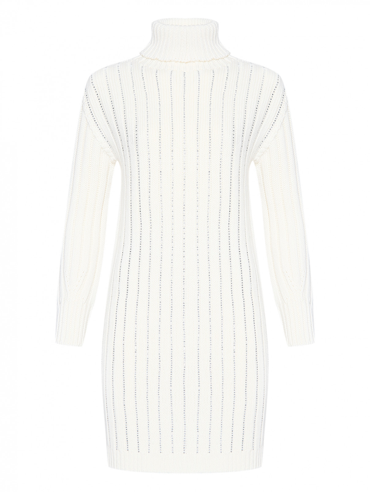 Платье из шерсти с декором Ermanno Firenze  –  Общий вид  – Цвет:  Белый
