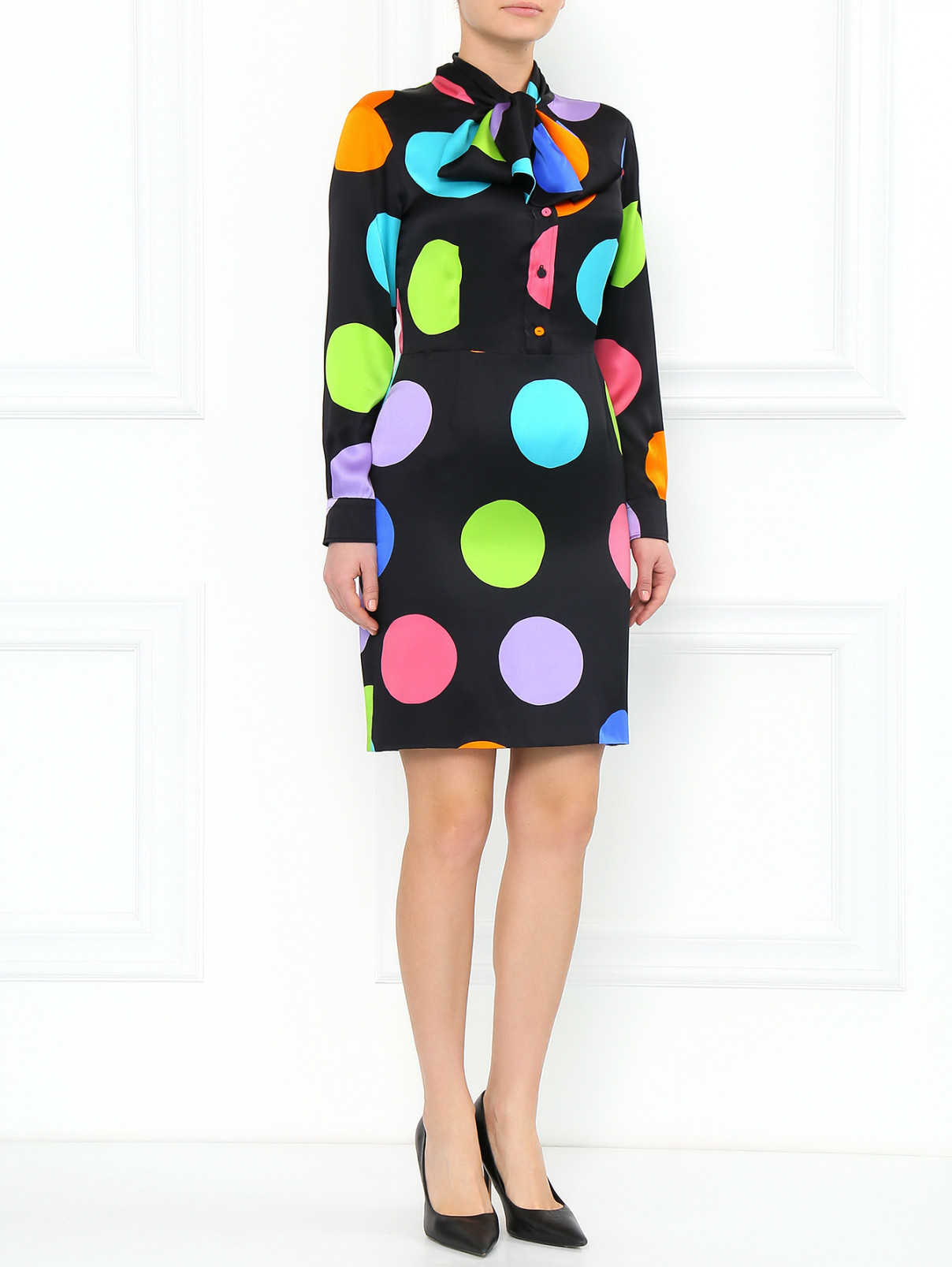Платье из шелка с принтом Moschino  –  Модель Общий вид  – Цвет:  Черный