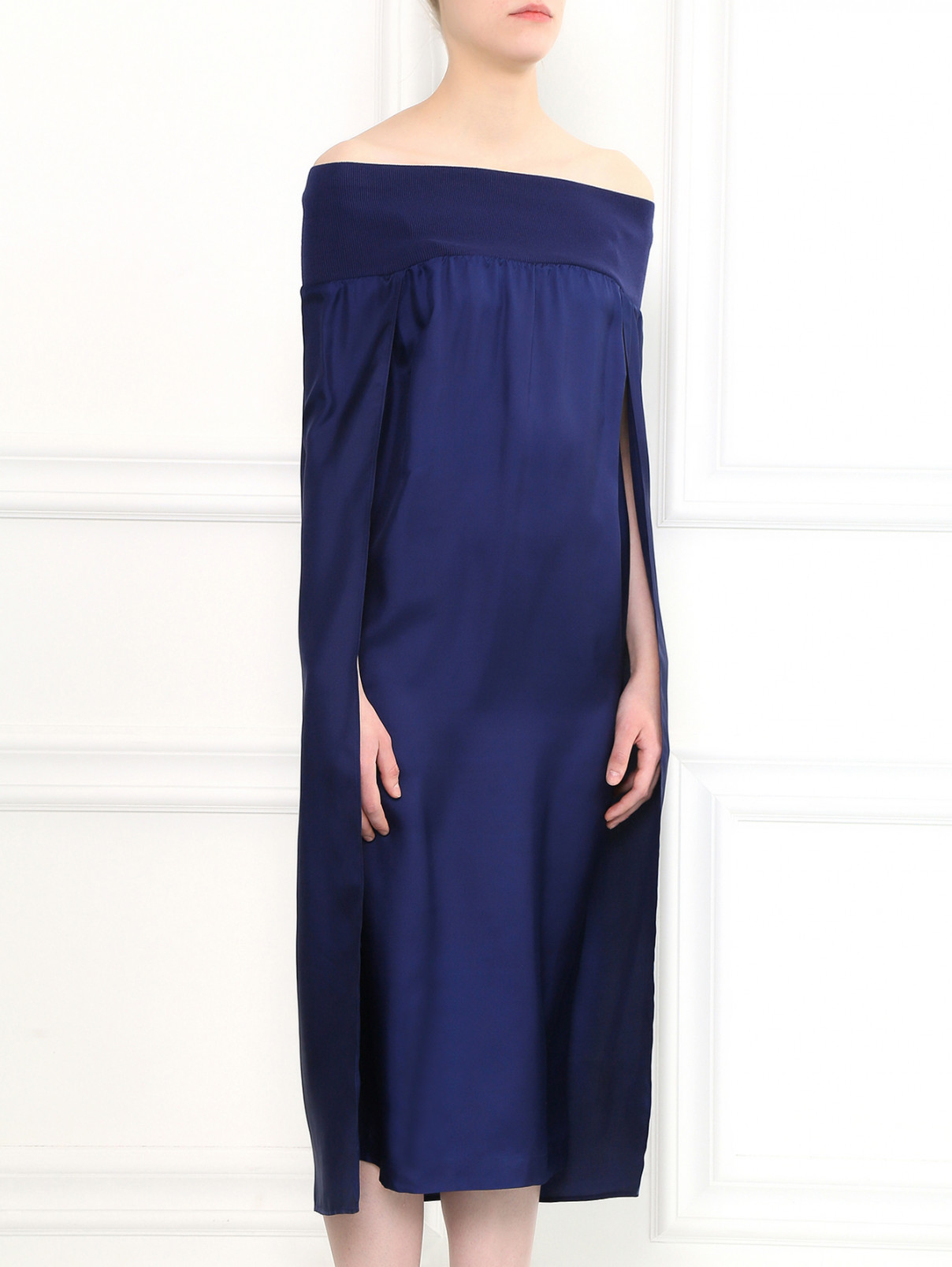 Платье свободного фасона из шелка на резинке Veronique Branquinho  –  Модель Верх-Низ  – Цвет:  Синий