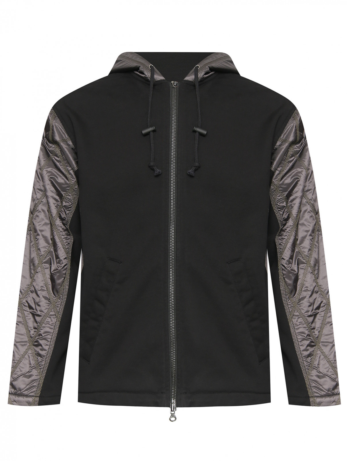 Комбинированная куртка с капюшоном на молнии Diesel  –  Общий вид  – Цвет:  Черный