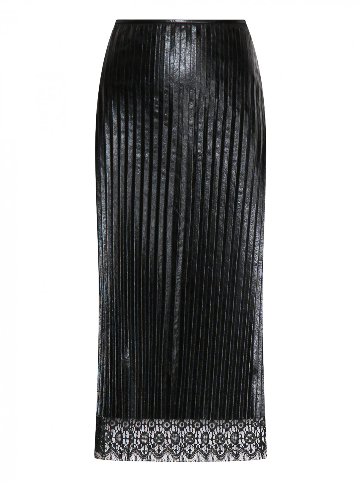 Юбка плиссированная из кожи Jil Sander  –  Общий вид  – Цвет:  Черный