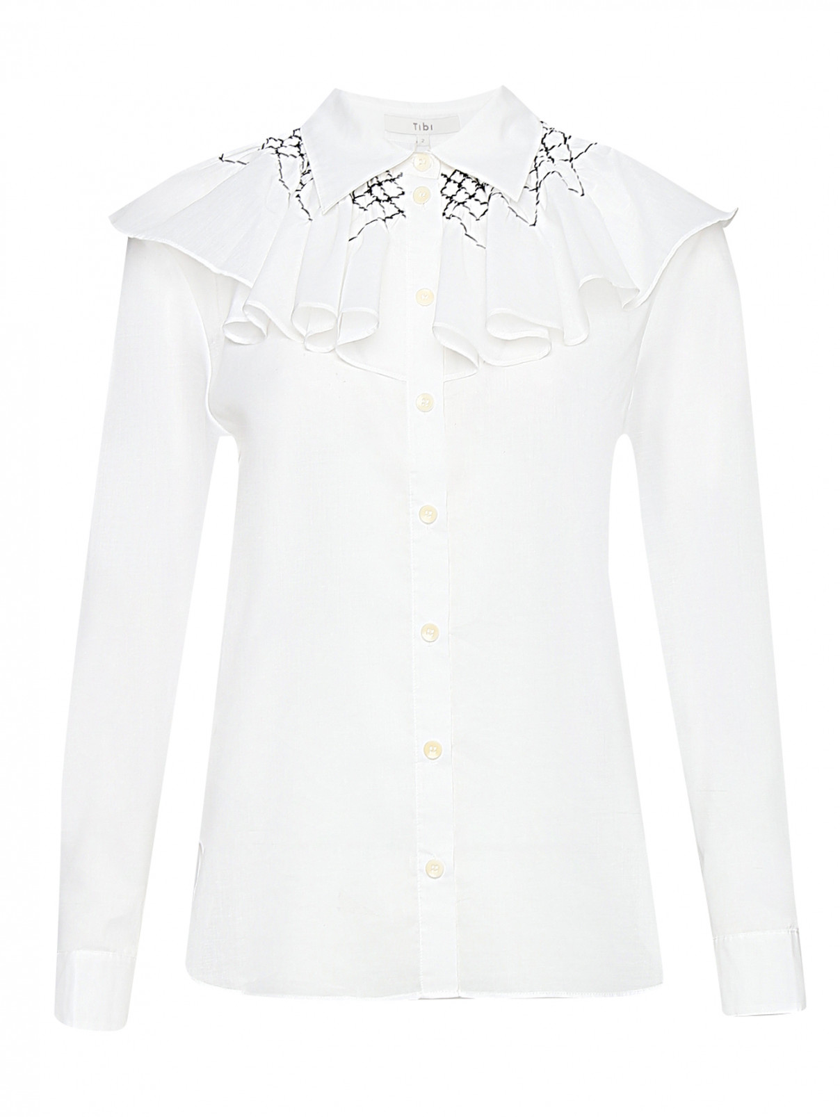 Блуза свободного кроя с контрастной вышивкой TIBI  –  Общий вид  – Цвет:  Белый