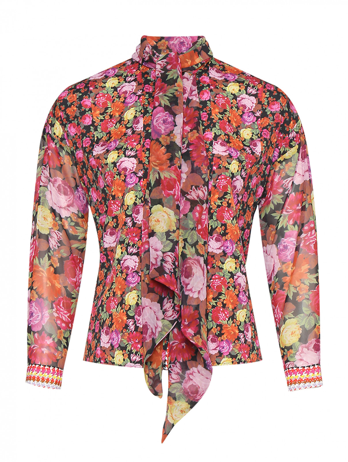 Блуза на пуговицах с шарфом в комплекте Max&Co  –  Общий вид  – Цвет:  Узор