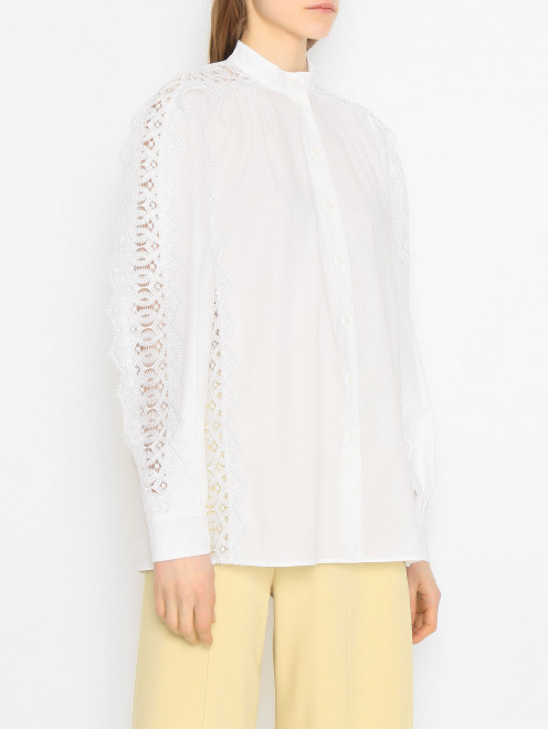 Блуза из хлопка декорированная кружевом Alberta Ferretti - МодельВерхНиз