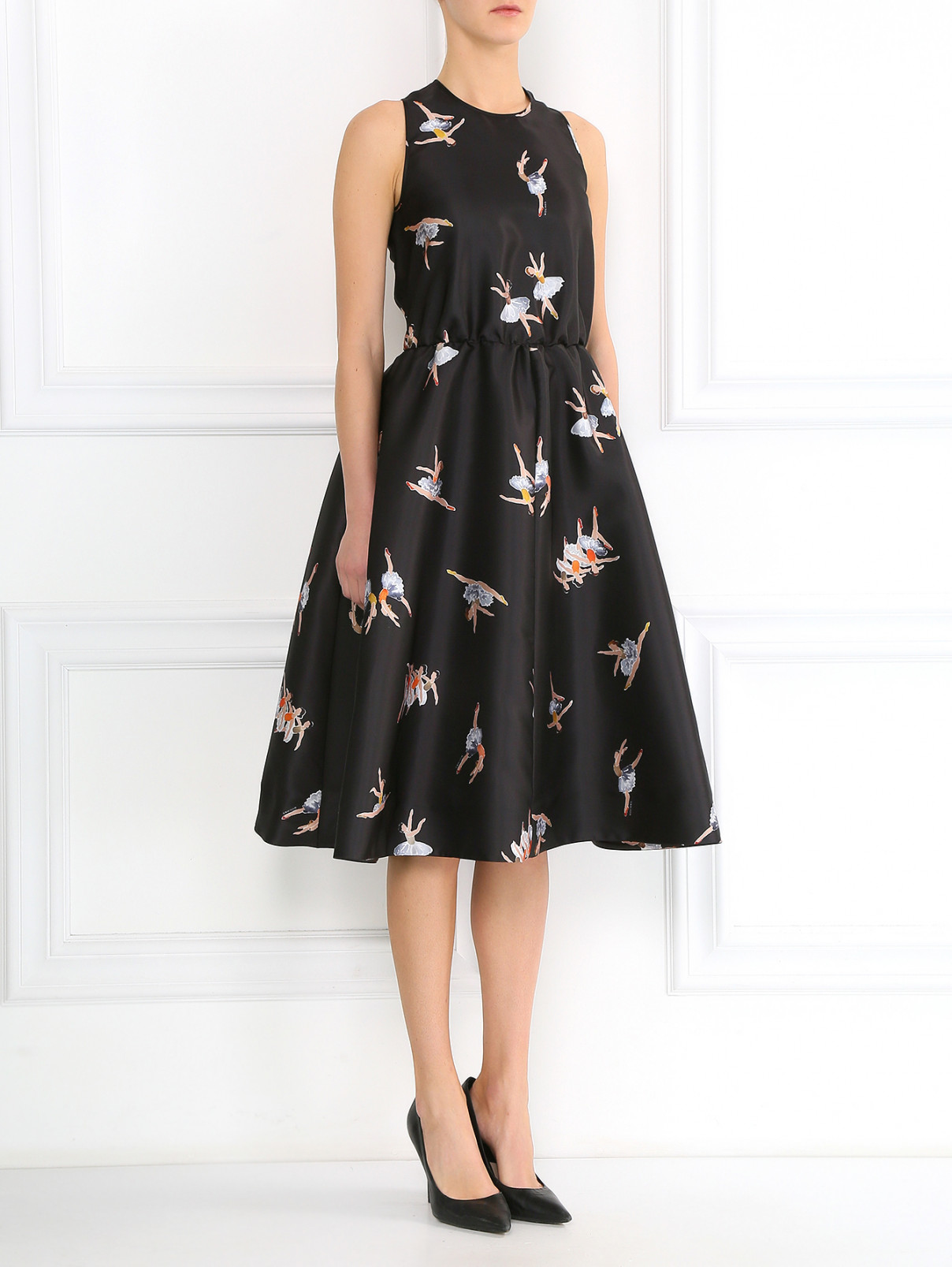Платье-миди с узором Rochas  –  Модель Общий вид  – Цвет:  Черный