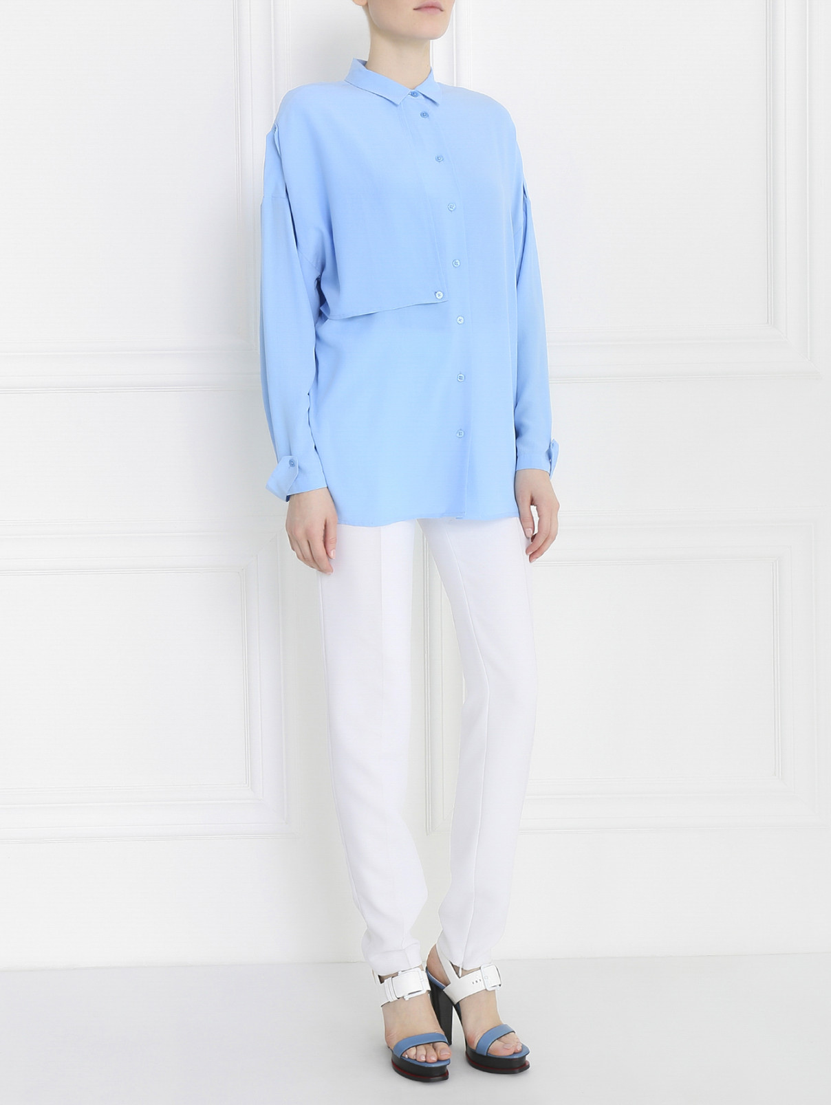 Блуза из шелка с декоративной отделкой Equipment  –  Модель Общий вид  – Цвет:  Синий