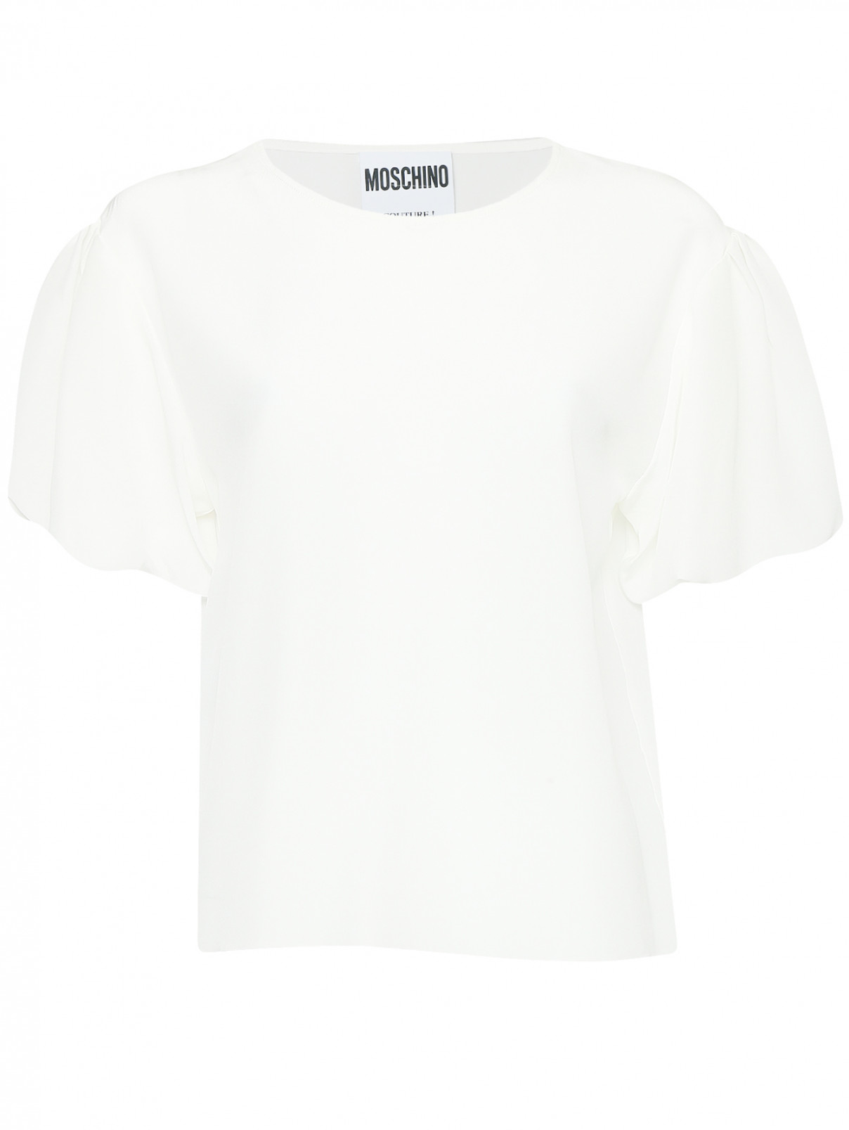 Блуза из шелка с короткими рукавами Moschino  –  Общий вид  – Цвет:  Белый