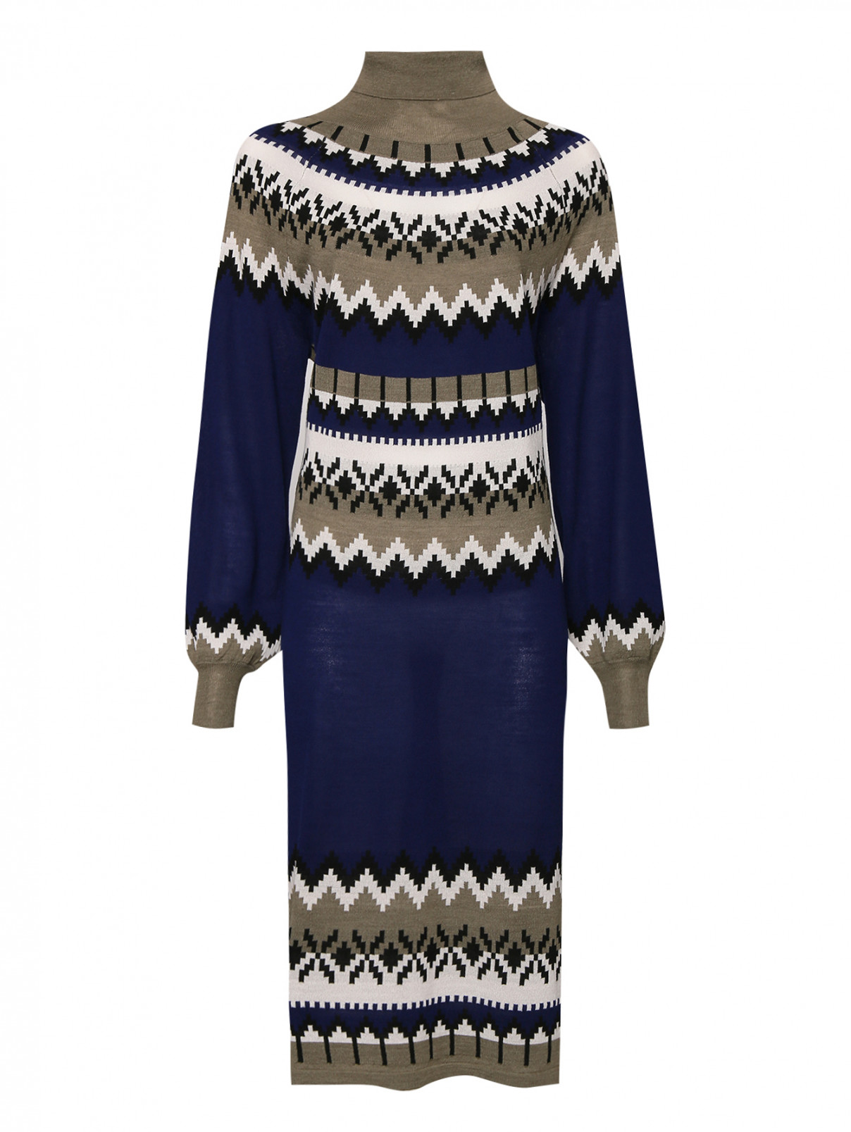 Платье из смешанной шерсти с узором Marina Rinaldi  –  Общий вид  – Цвет:  Узор