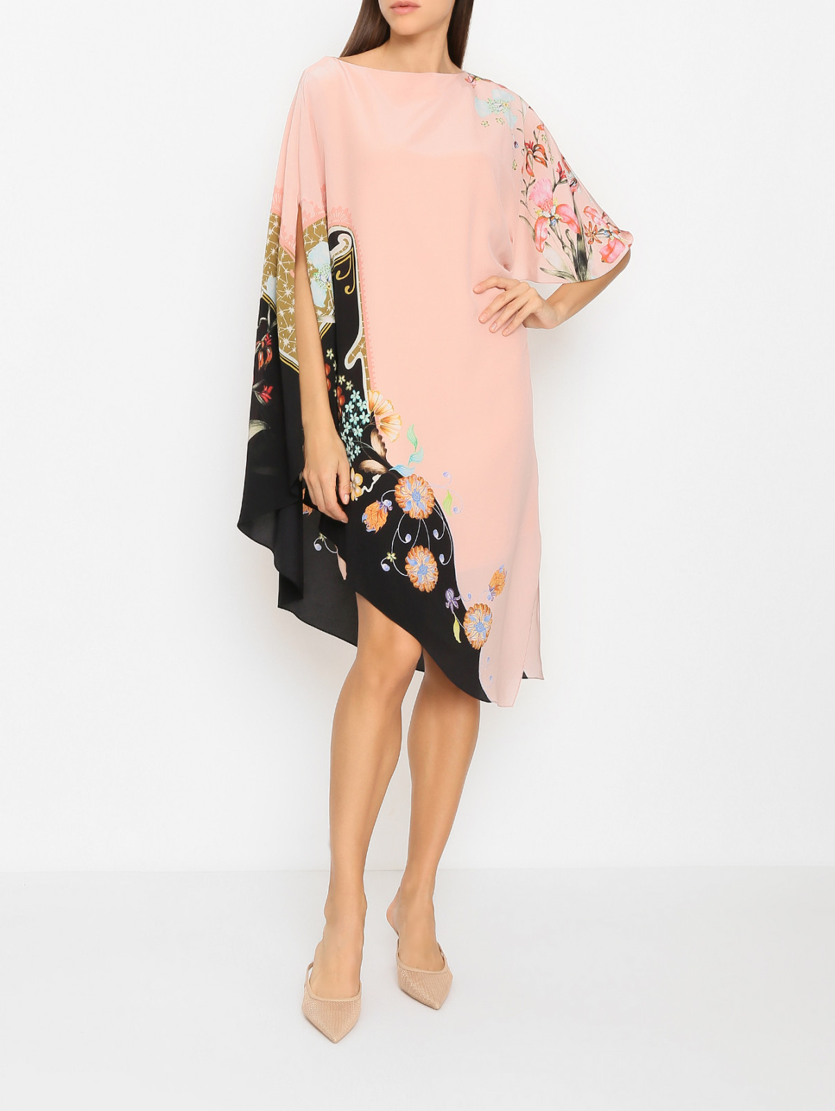 Платье из шелка асимметричного кроя Etro  –  МодельОбщийВид  – Цвет:  Розовый
