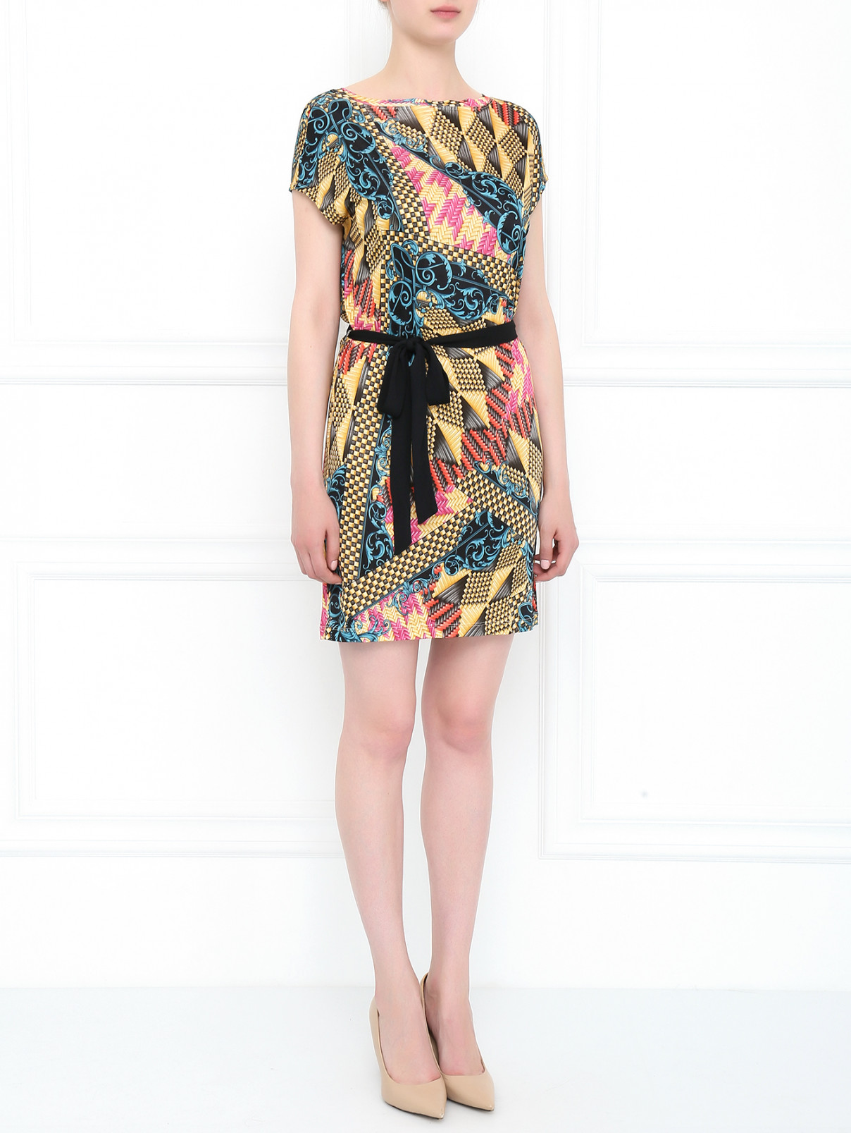 Платье свободного кроя с поясом Versace 1969  –  Модель Общий вид  – Цвет:  Узор
