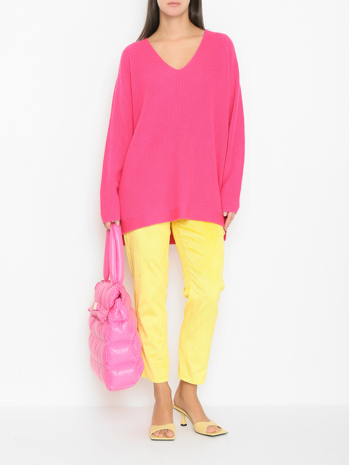 Однотонные брюки из смешанного хлопка Marina Rinaldi  –  МодельОбщийВид  – Цвет:  Желтый
