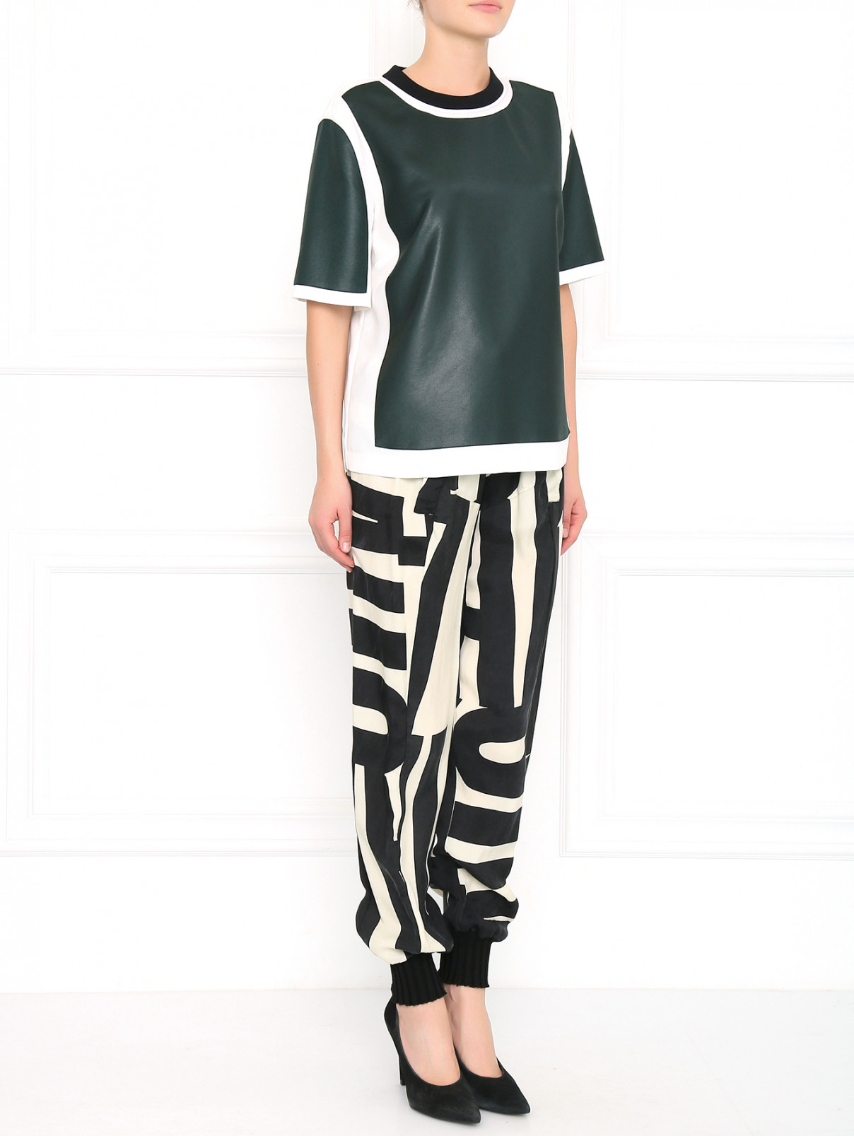 Блуза свободного кроя с контрастными вставками Alexander McQueen  –  Модель Общий вид  – Цвет:  Белый