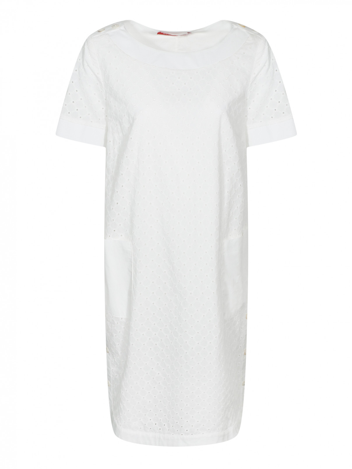 Платье свободного кроя из хлопка с накладными карманами Marina Rinaldi  –  Общий вид  – Цвет:  Белый