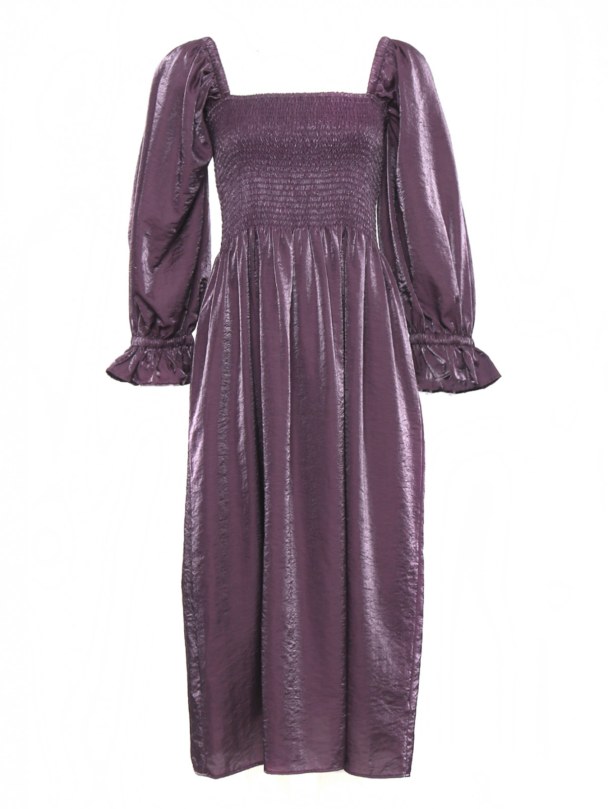 Платье-миди с объемными рукавами Baum Und Pferdgarten  –  Общий вид  – Цвет:  Фиолетовый