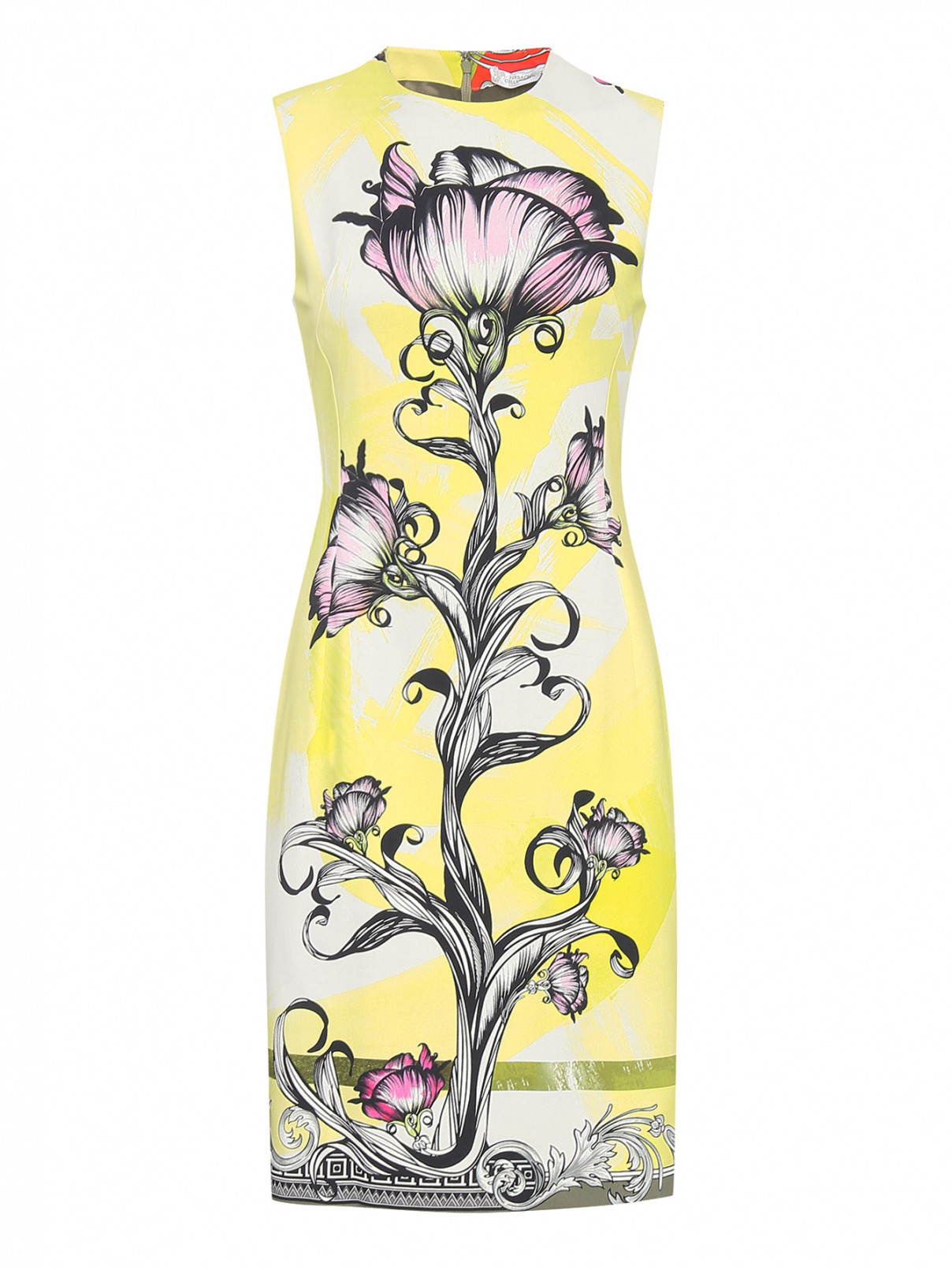 Платье из хлопка с узором Versace Collection  –  Общий вид  – Цвет:  Желтый
