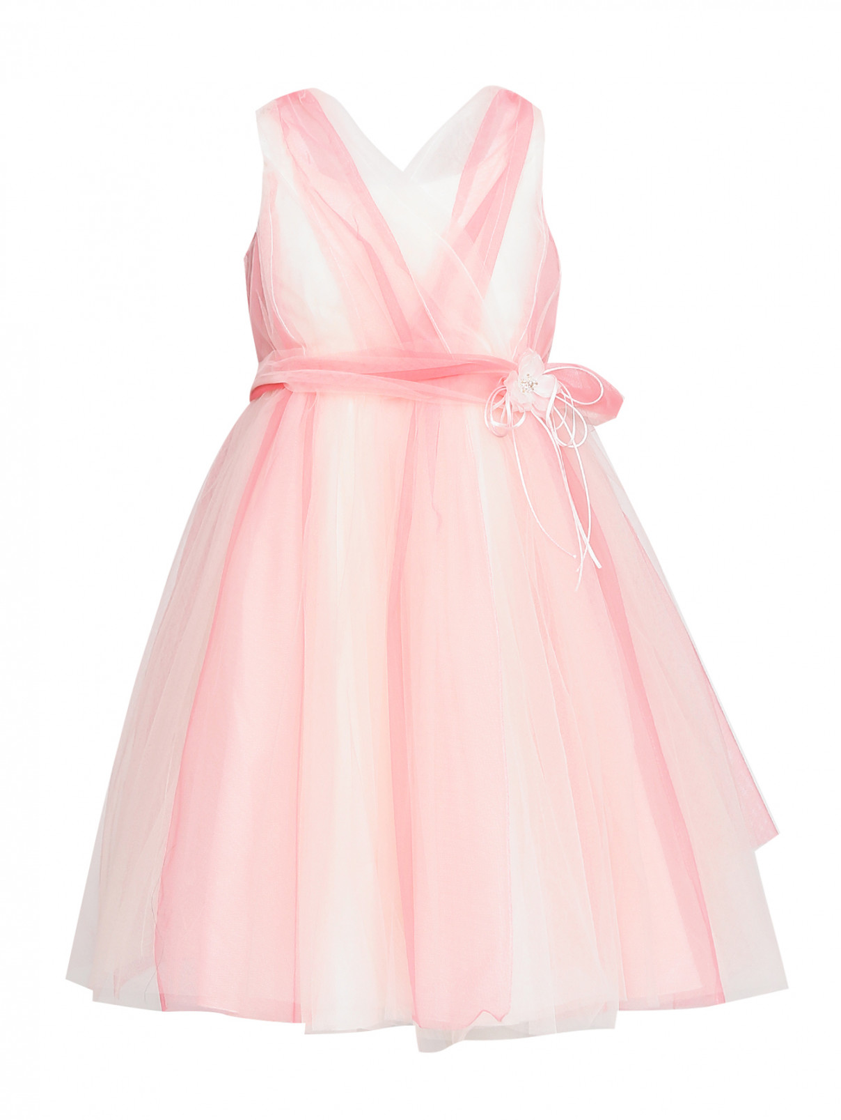 Платье без рукавов, декорированное цветком Aletta Couture  –  Общий вид  – Цвет:  Розовый