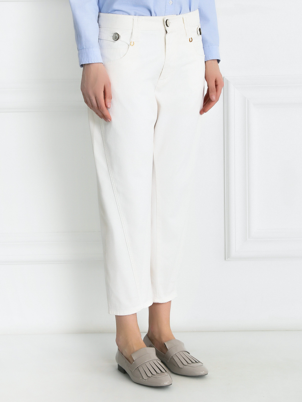 Укороченные джинсы свободного кроя Frankie Morello  –  Модель Верх-Низ  – Цвет:  Белый